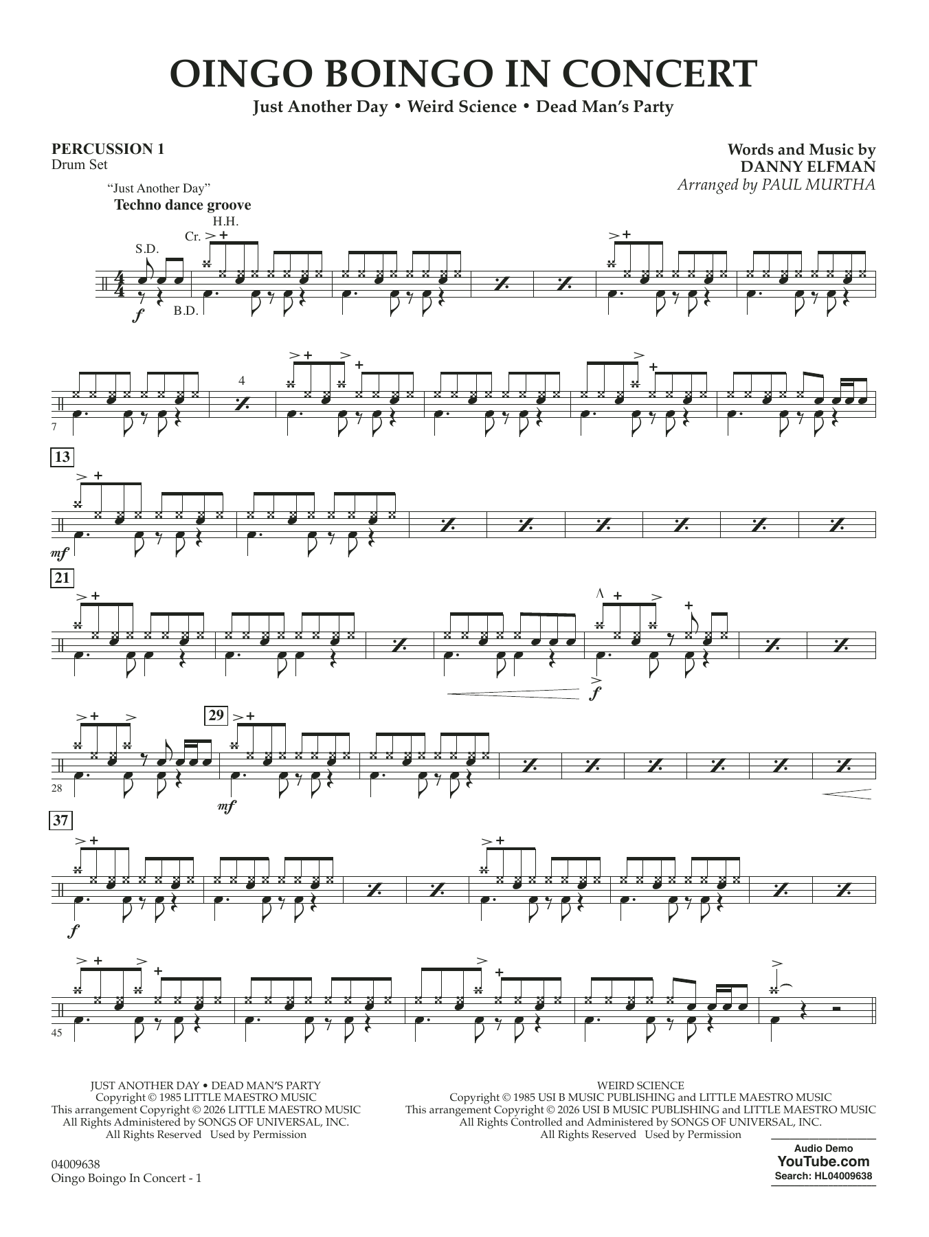 Oingo Boingo In Concert (arr. Paul Murtha) - Percussion 1