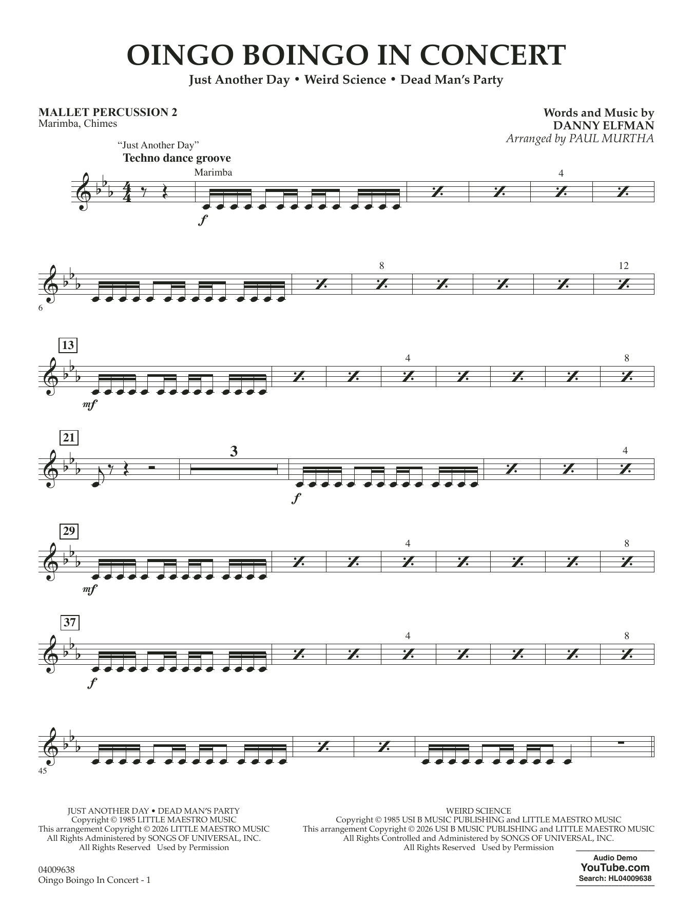 Oingo Boingo In Concert (arr. Paul Murtha) - Mallet Percussion 2