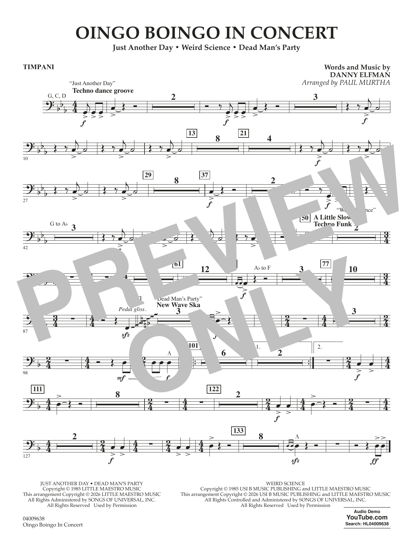 Oingo Boingo In Concert (arr. Paul Murtha) - Timpani