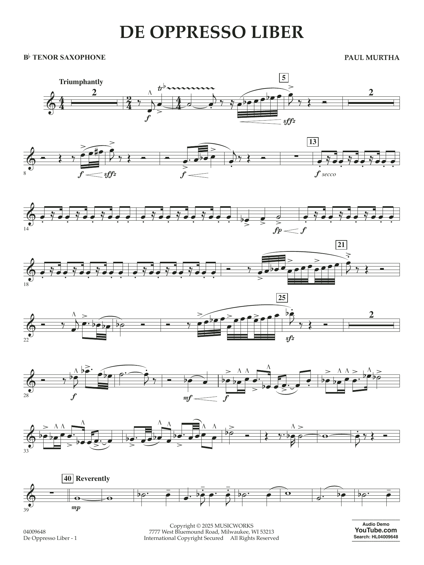 De Oppresso Liber - Bb Tenor Saxophone