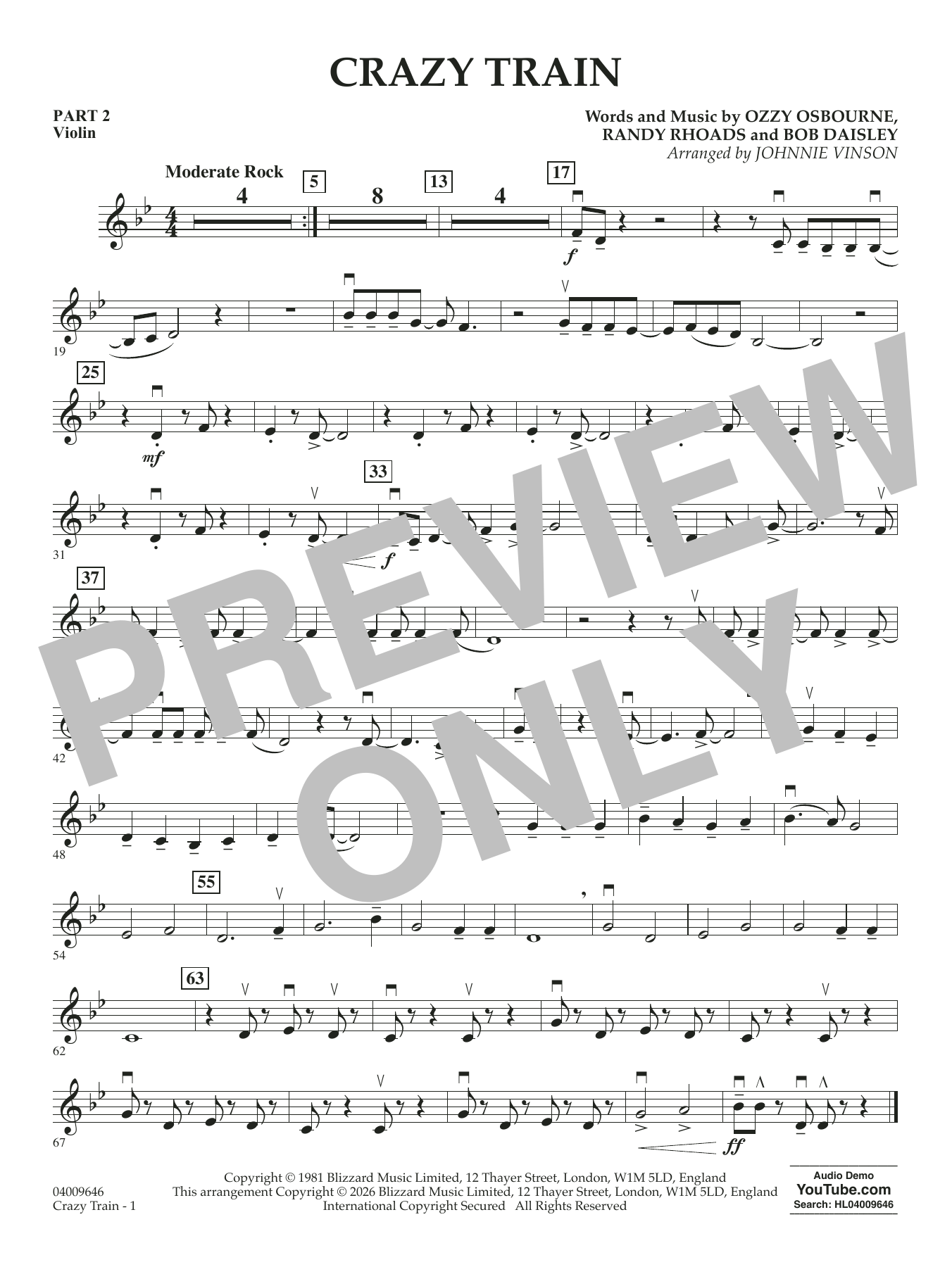 Crazy Train (arr. Johnnie Vinson) - Pt.2 - Violin