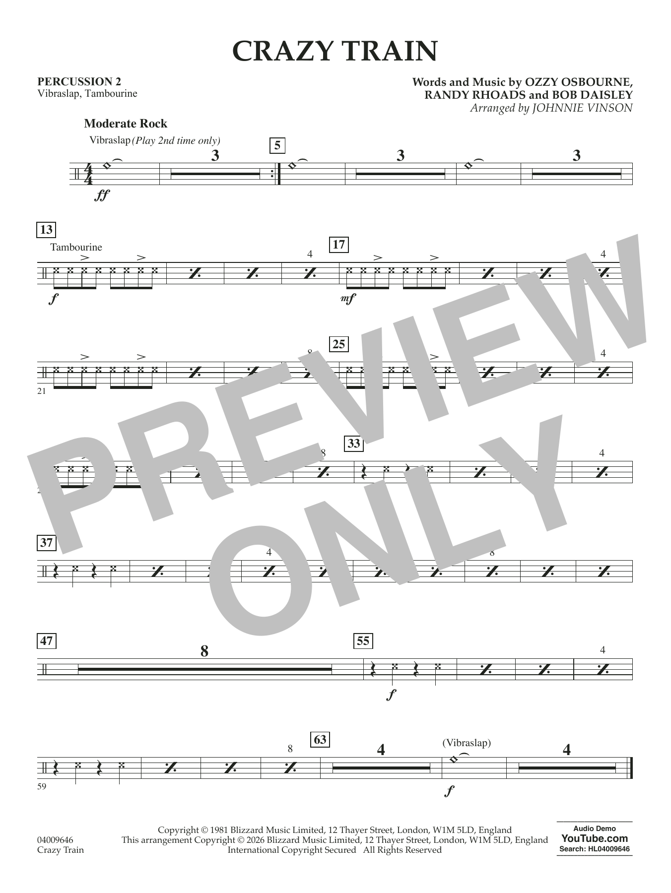 Crazy Train (arr. Johnnie Vinson) - Percussion 2