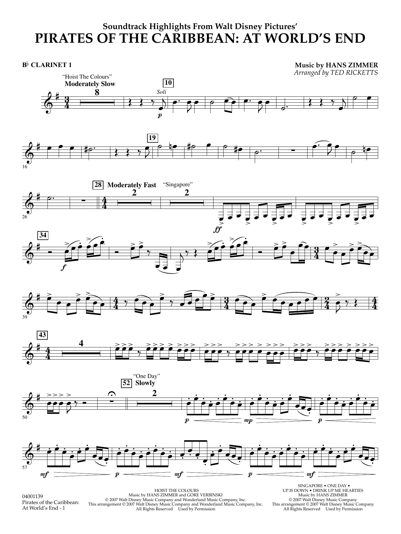 Pirates of the Caribbean: At World's End (Soundtrack Highlights) - Bb Clarinet 1