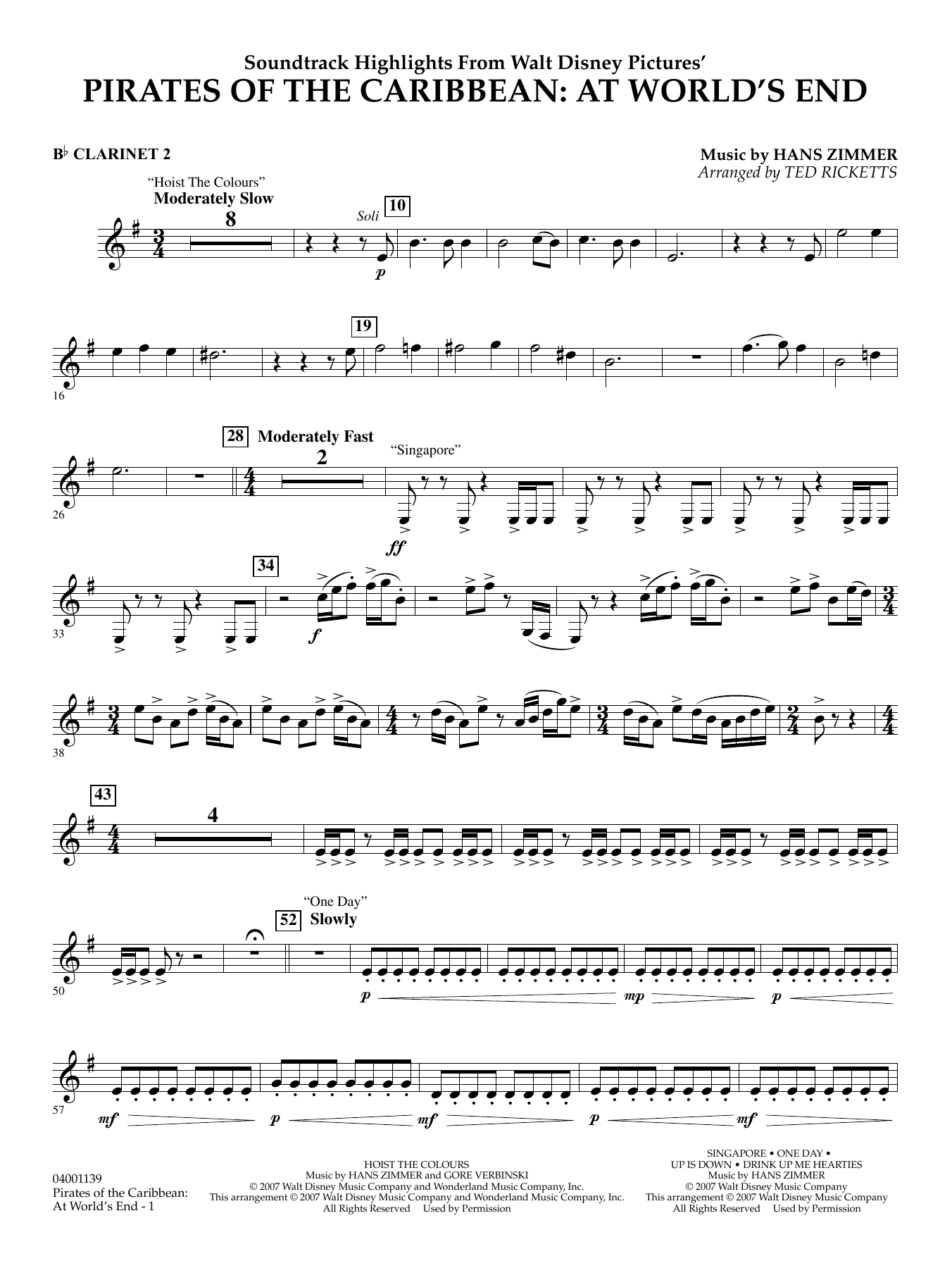 Pirates of the Caribbean: At World's End (Soundtrack Highlights) - Bb Clarinet 2