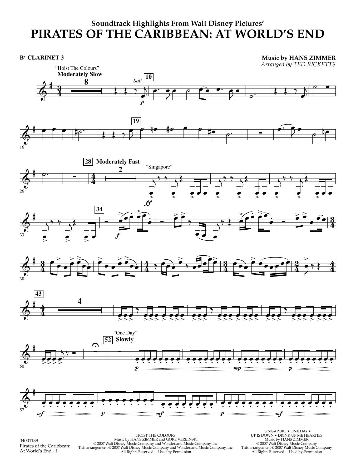 Pirates of the Caribbean: At World's End (Soundtrack Highlights) - Bb Clarinet 3