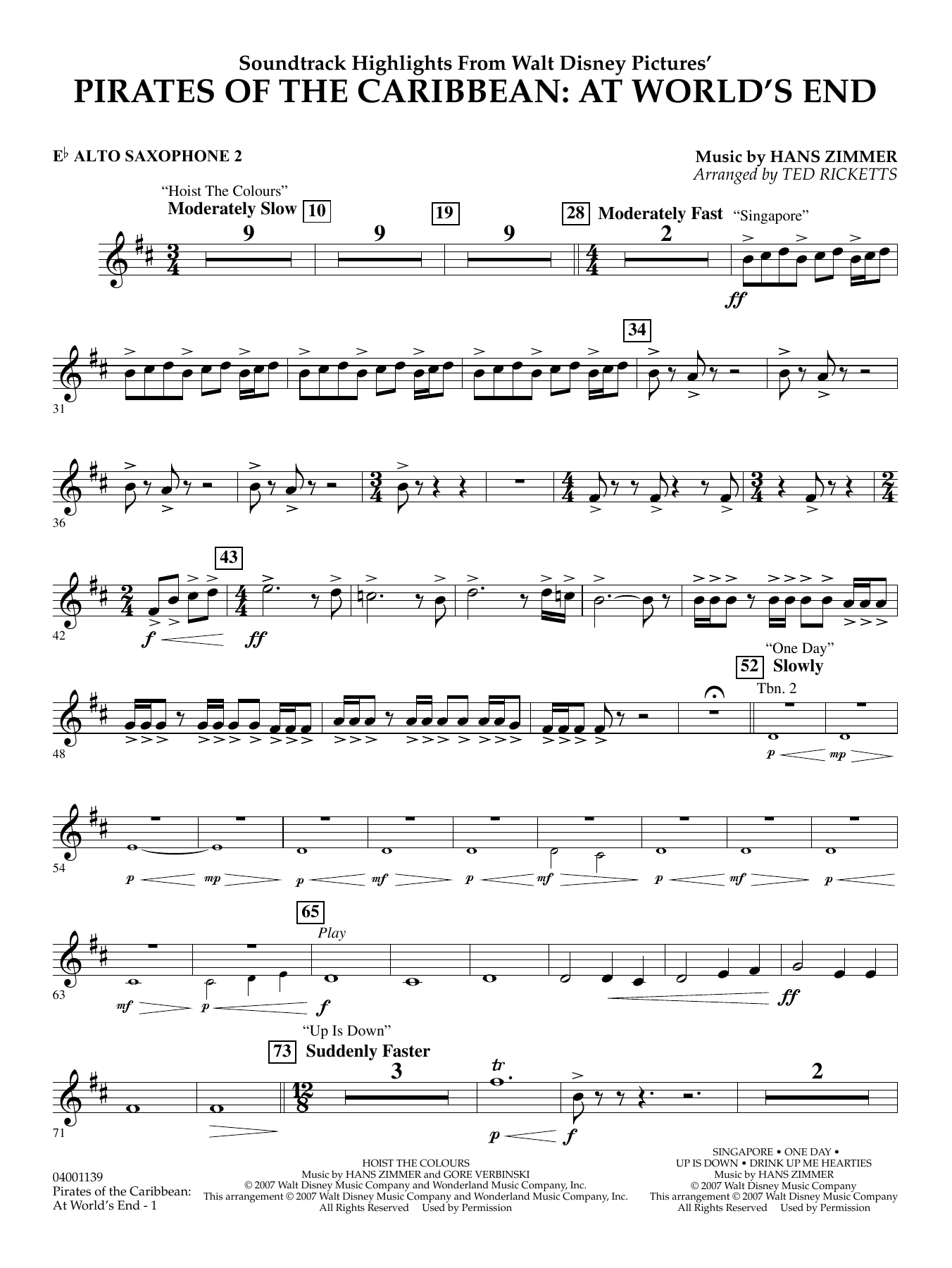 Pirates of the Caribbean: At World's End (Soundtrack Highlights) - Eb Alto Saxophone 2