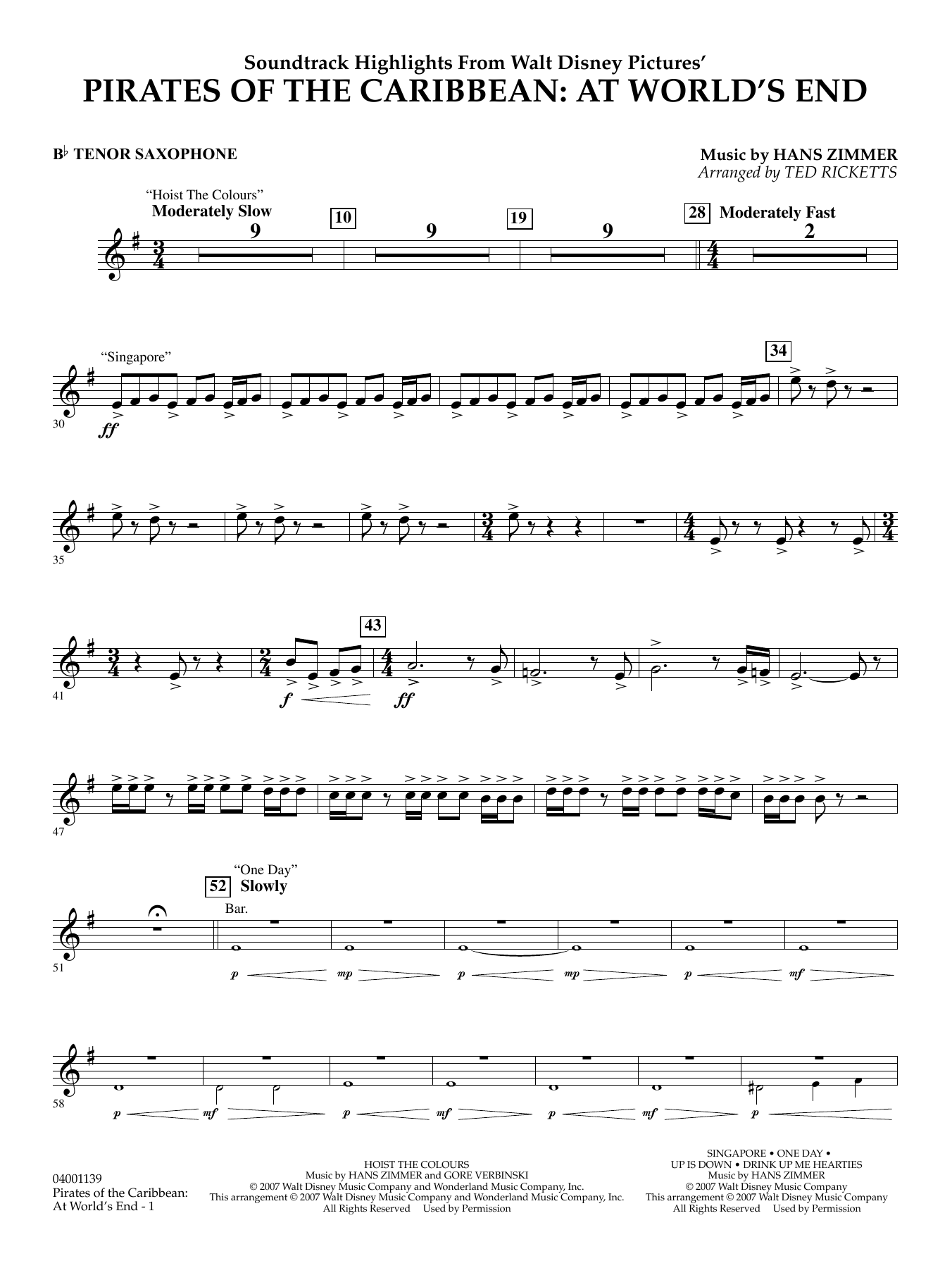 Pirates of the Caribbean: At World's End (Soundtrack Highlights) - Bb Tenor Saxophone