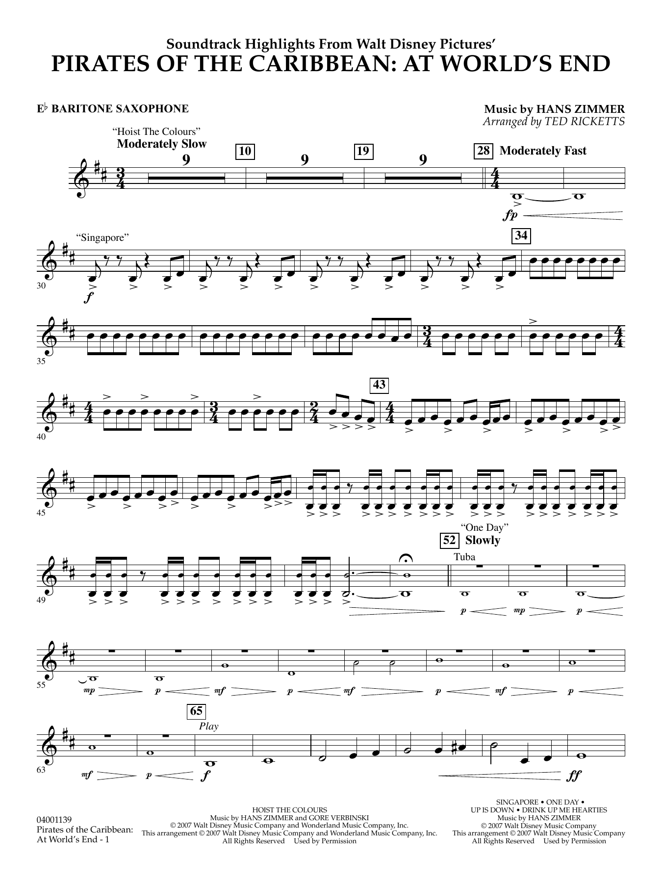 Pirates of the Caribbean: At World's End (Soundtrack Highlights) - Eb Baritone Saxophone