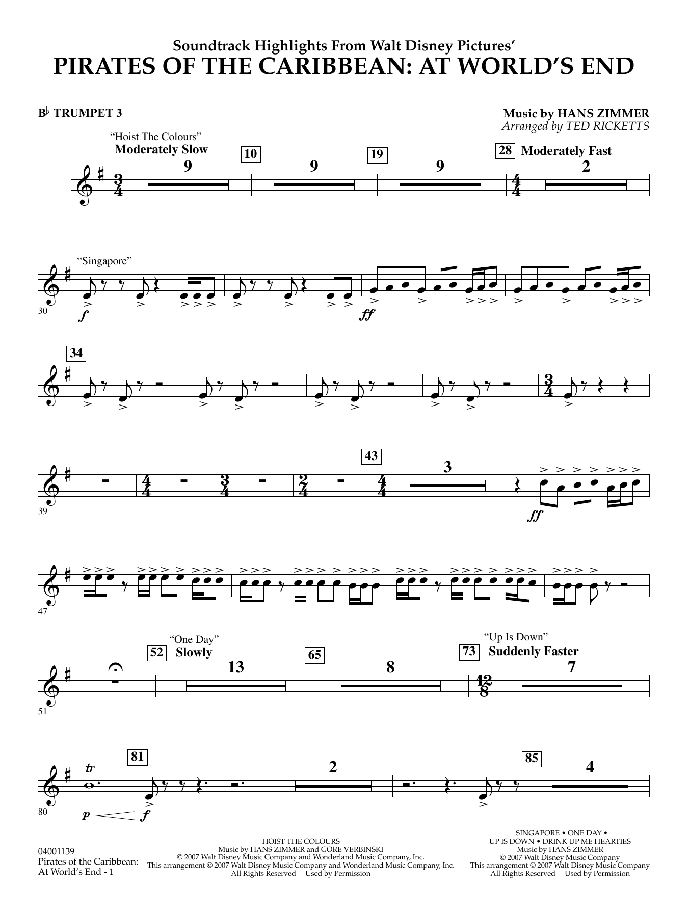 Pirates of the Caribbean: At World's End (Soundtrack Highlights) - Bb Trumpet 3