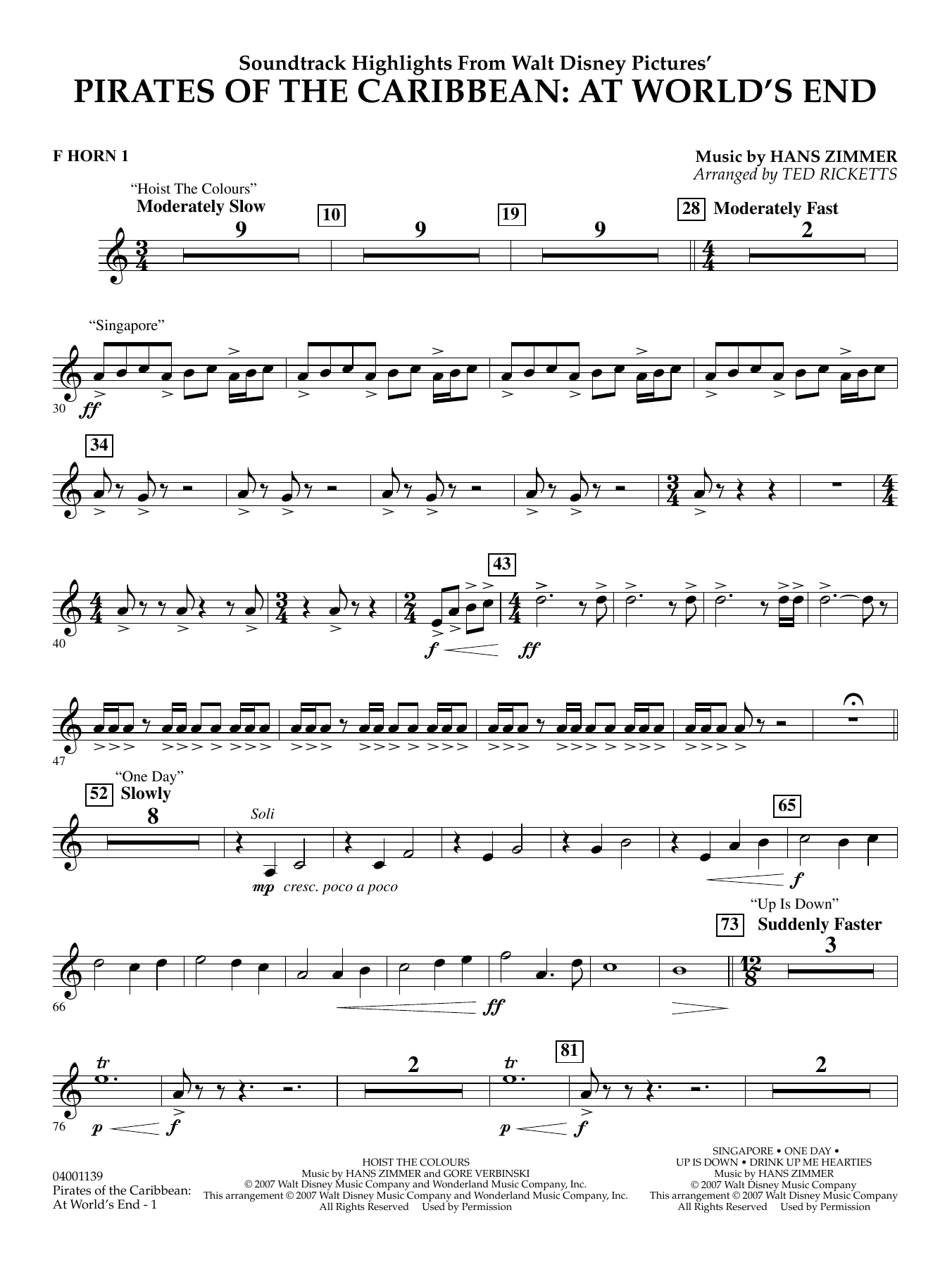 Pirates of the Caribbean: At World's End (Soundtrack Highlights) - F Horn 1