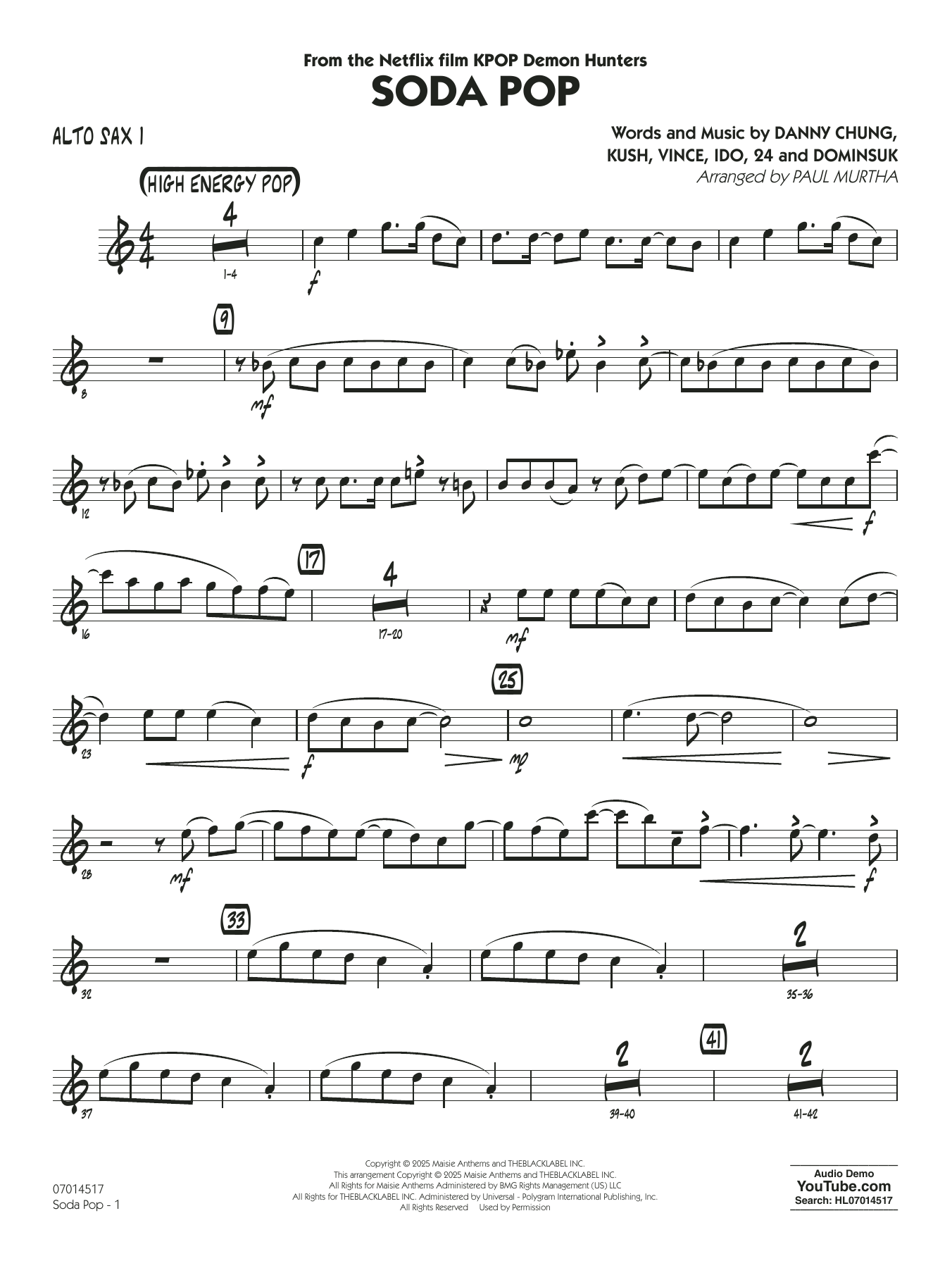 Soda Pop (from KPop Demon Hunters) (arr. Paul Murtha) - Alto Sax 1
