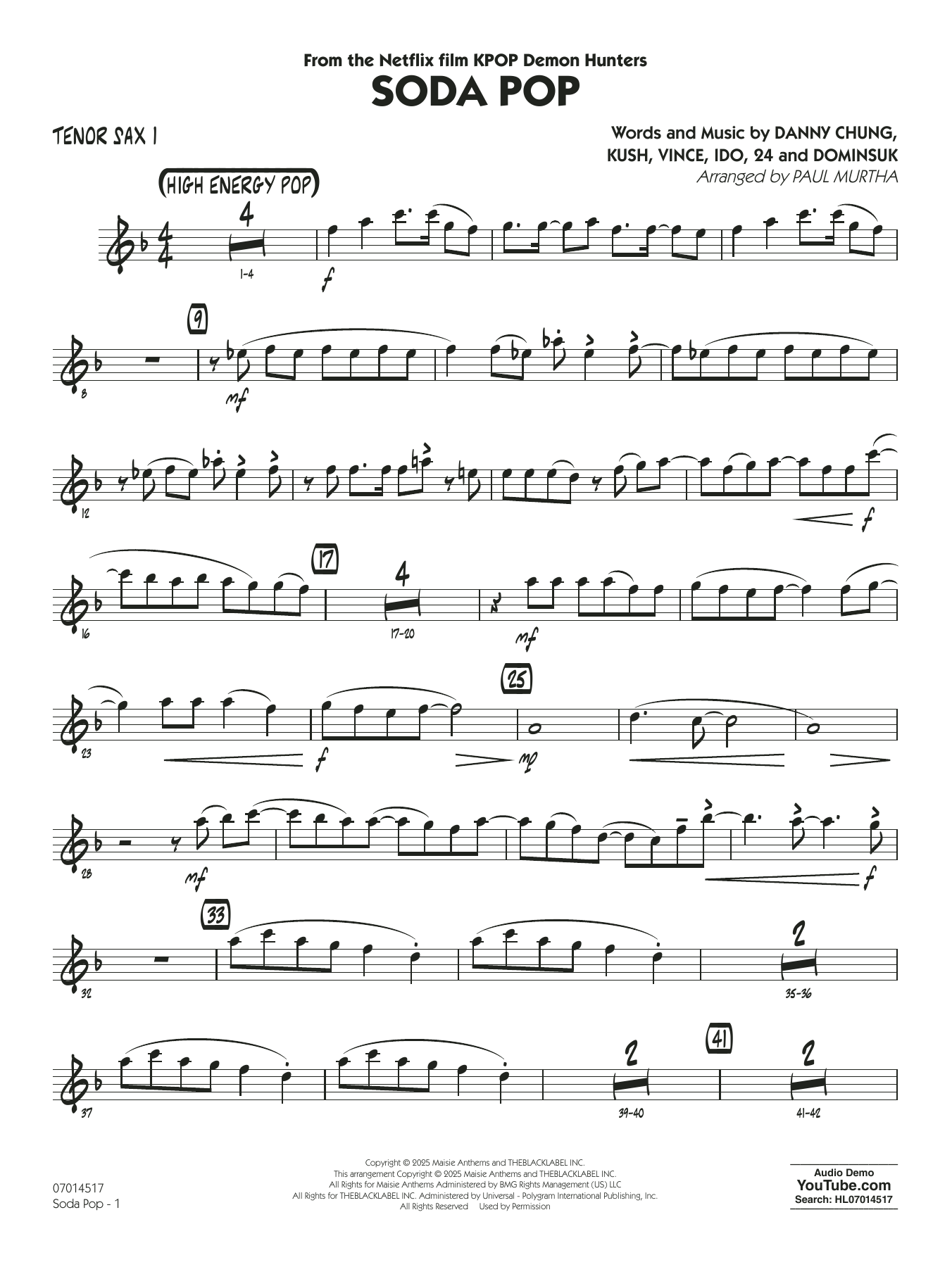 Soda Pop (from KPop Demon Hunters) (arr. Paul Murtha) - Tenor Sax 1
