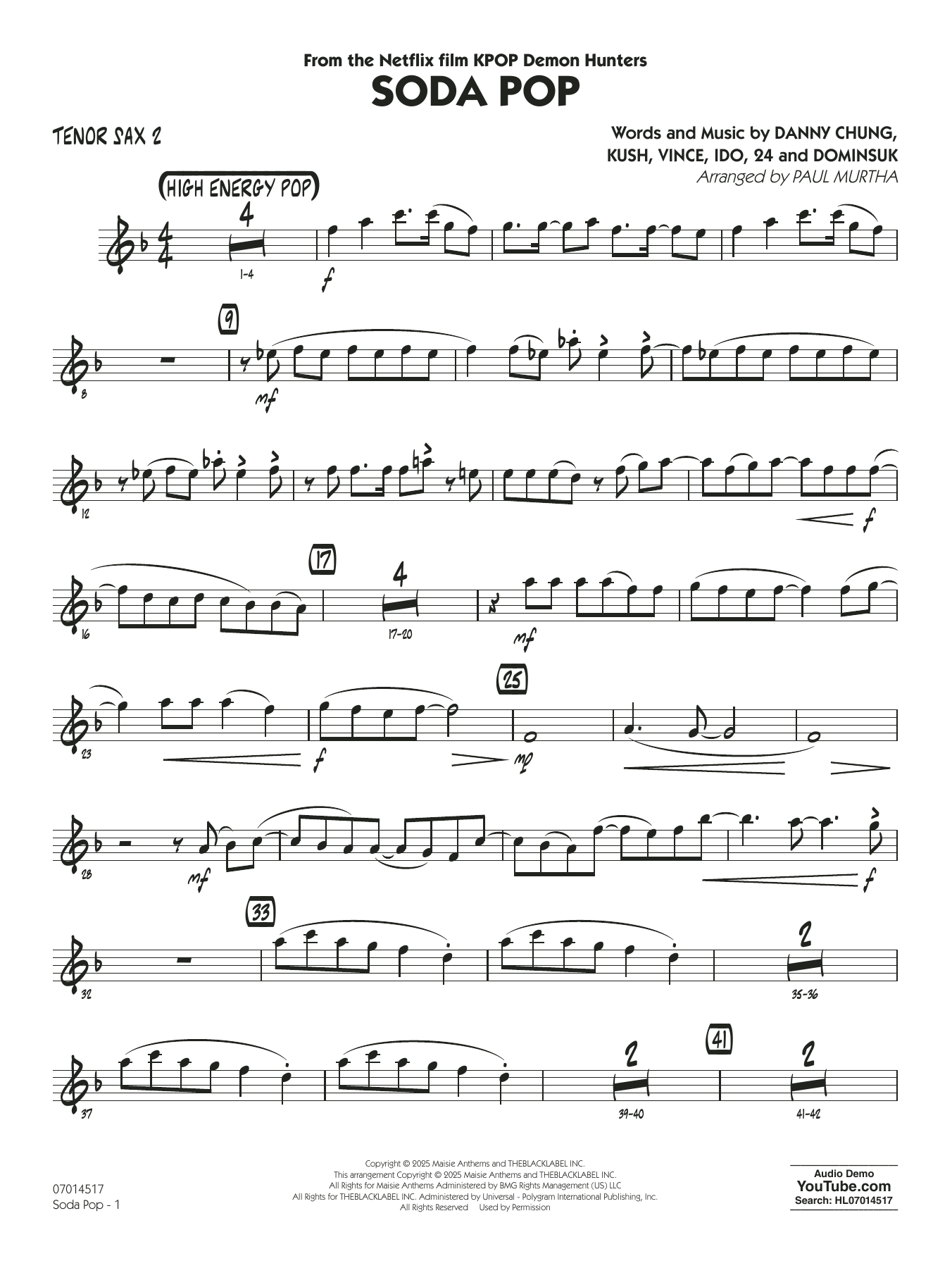 Soda Pop (from KPop Demon Hunters) (arr. Paul Murtha) - Tenor Sax 2