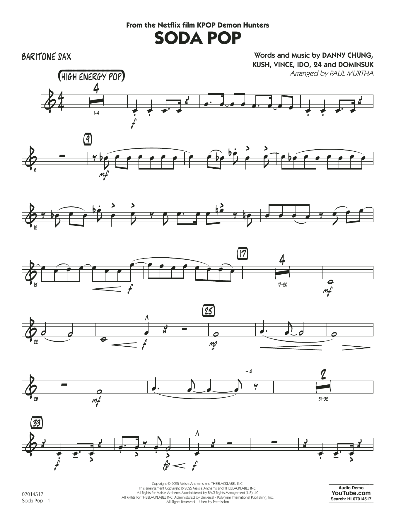 Soda Pop (from KPop Demon Hunters) (arr. Paul Murtha) - Baritone Sax