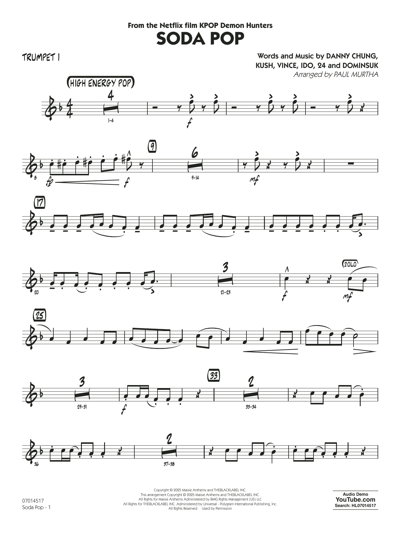 Soda Pop (from KPop Demon Hunters) (arr. Paul Murtha) - Trumpet 1