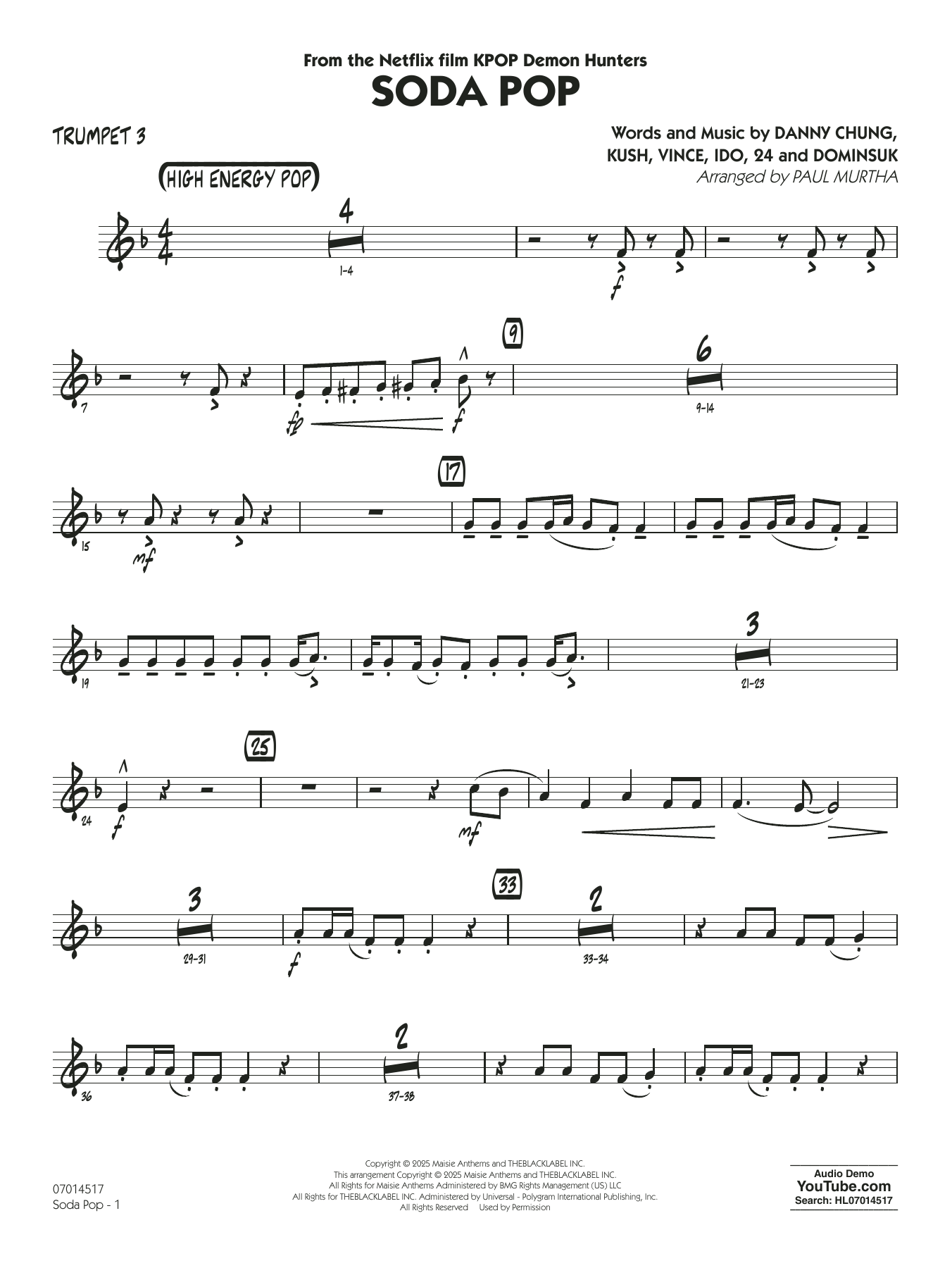 Soda Pop (from KPop Demon Hunters) (arr. Paul Murtha) - Trumpet 3