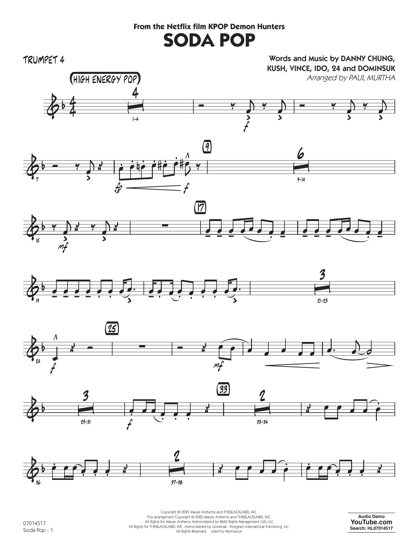 Soda Pop (from KPop Demon Hunters) (arr. Paul Murtha) - Trumpet 4