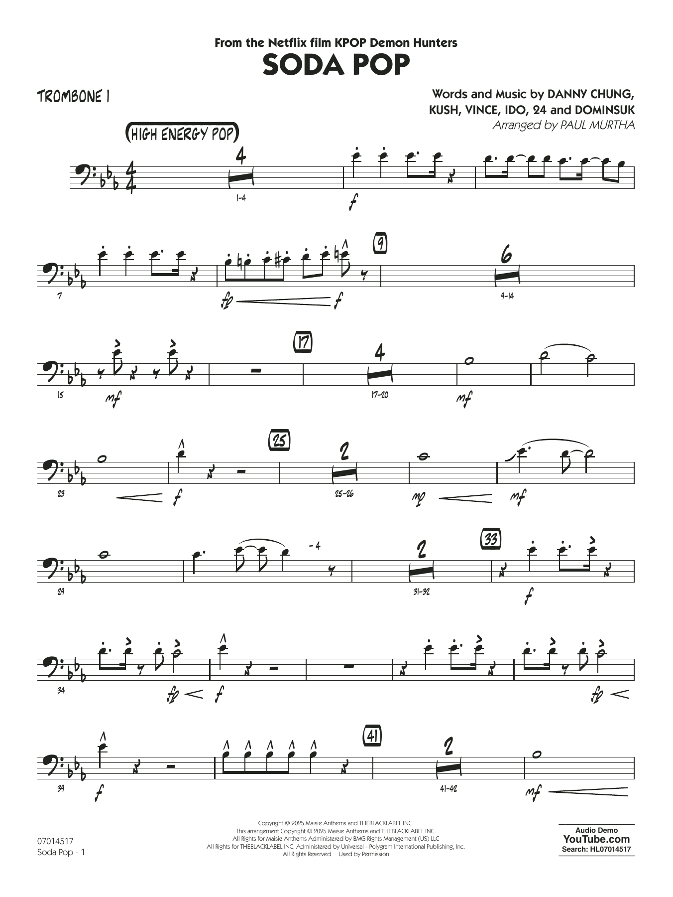 Soda Pop (from KPop Demon Hunters) (arr. Paul Murtha) - Trombone 1