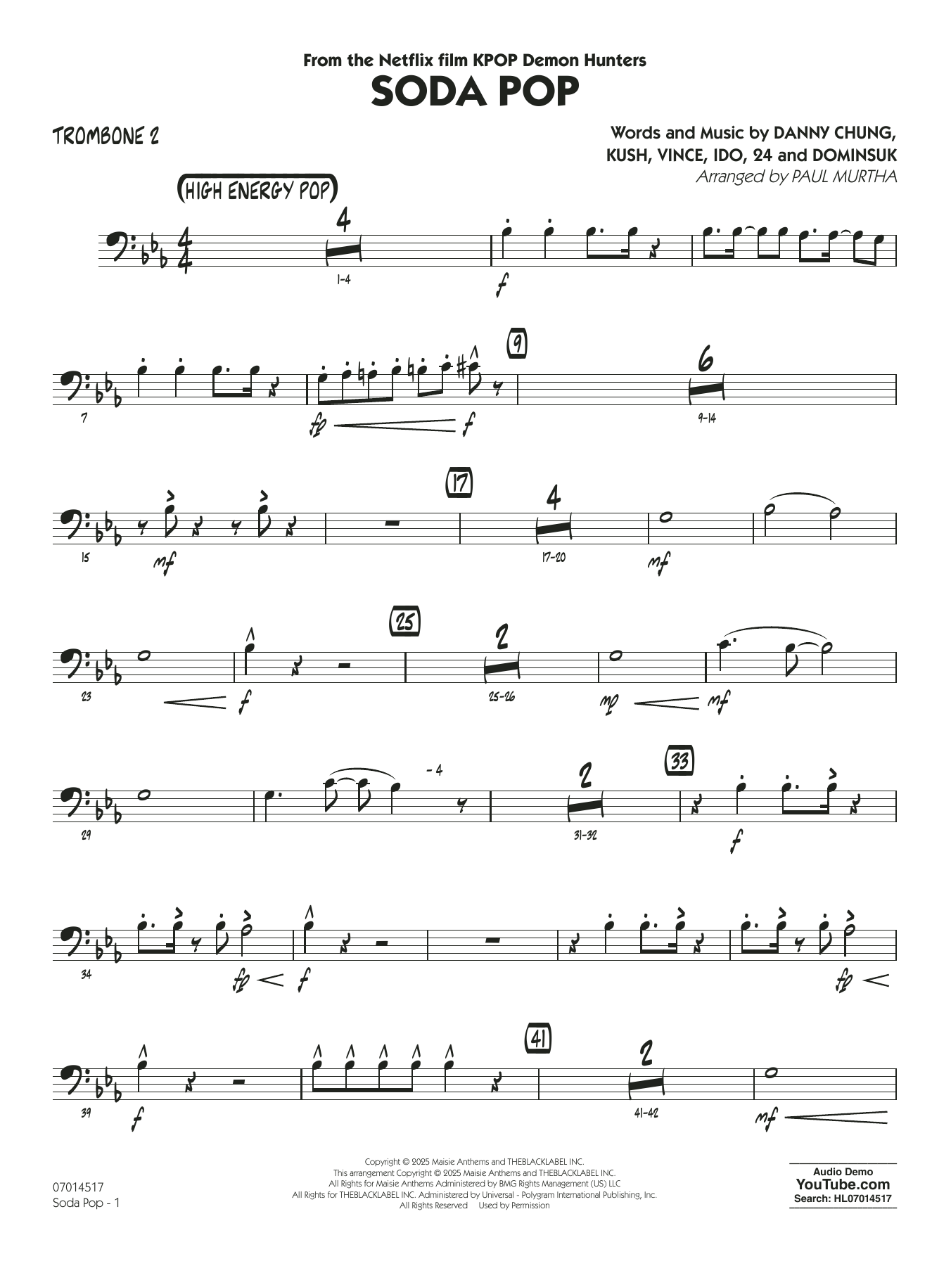 Soda Pop (from KPop Demon Hunters) (arr. Paul Murtha) - Trombone 2