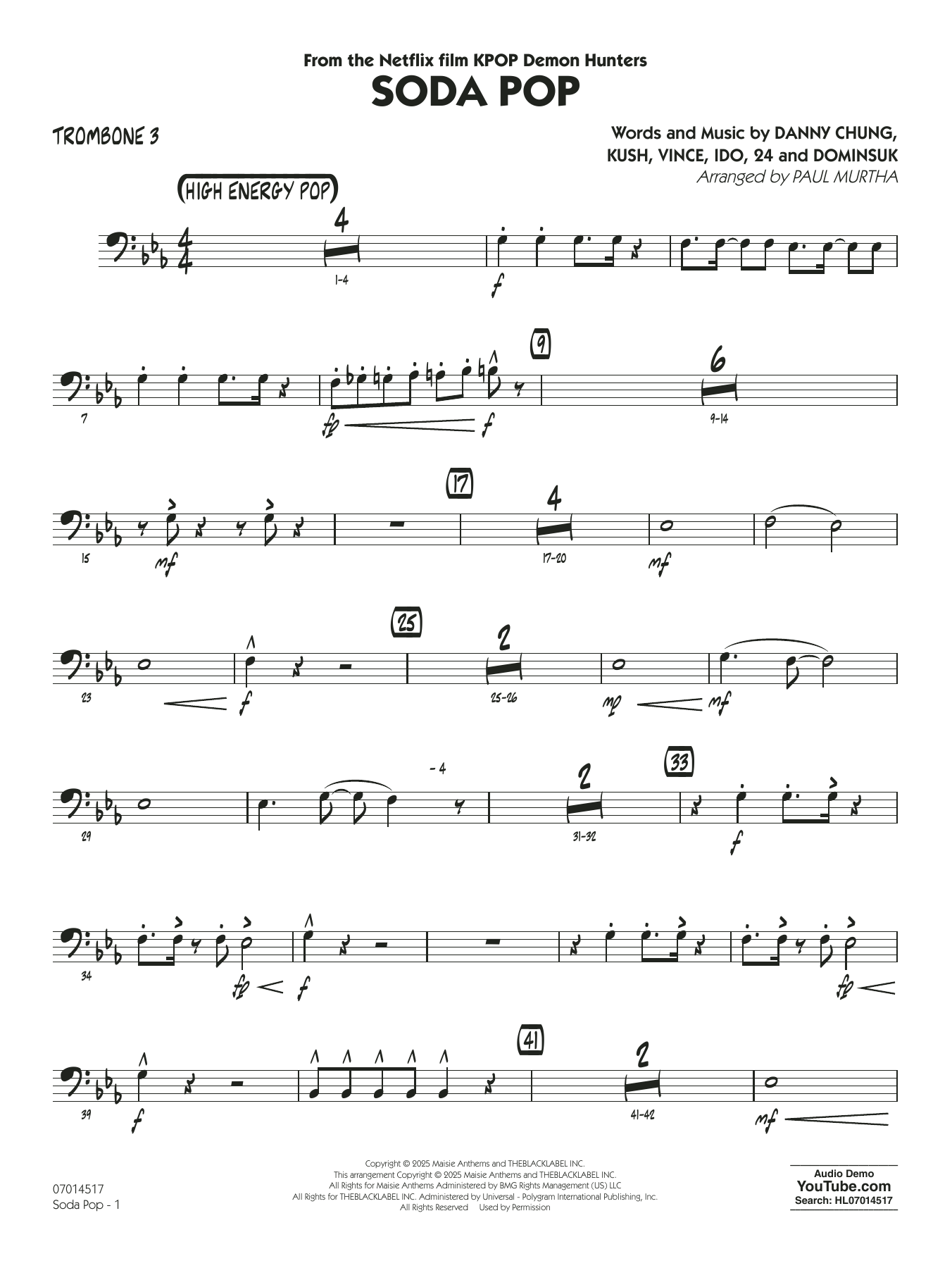 Soda Pop (from KPop Demon Hunters) (arr. Paul Murtha) - Trombone 3