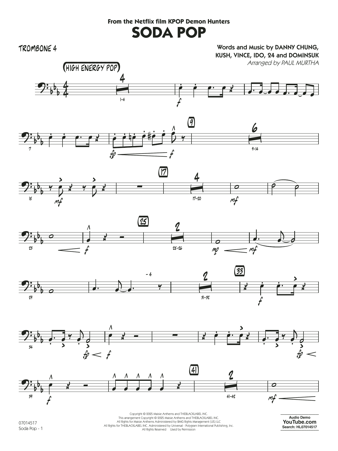 Soda Pop (from KPop Demon Hunters) (arr. Paul Murtha) - Trombone 4