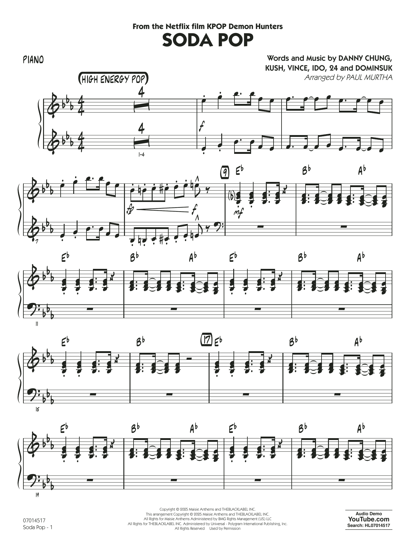 Soda Pop (from KPop Demon Hunters) (arr. Paul Murtha) - Piano