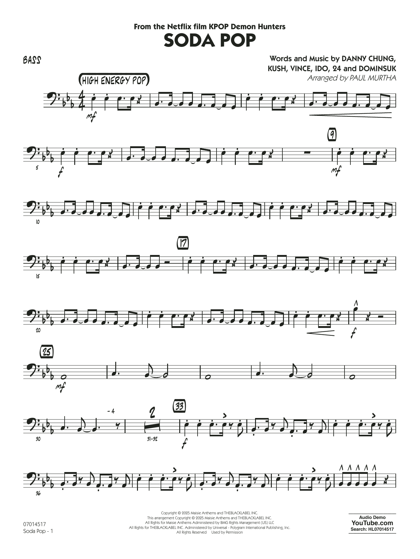 Soda Pop (from KPop Demon Hunters) (arr. Paul Murtha) - Bass