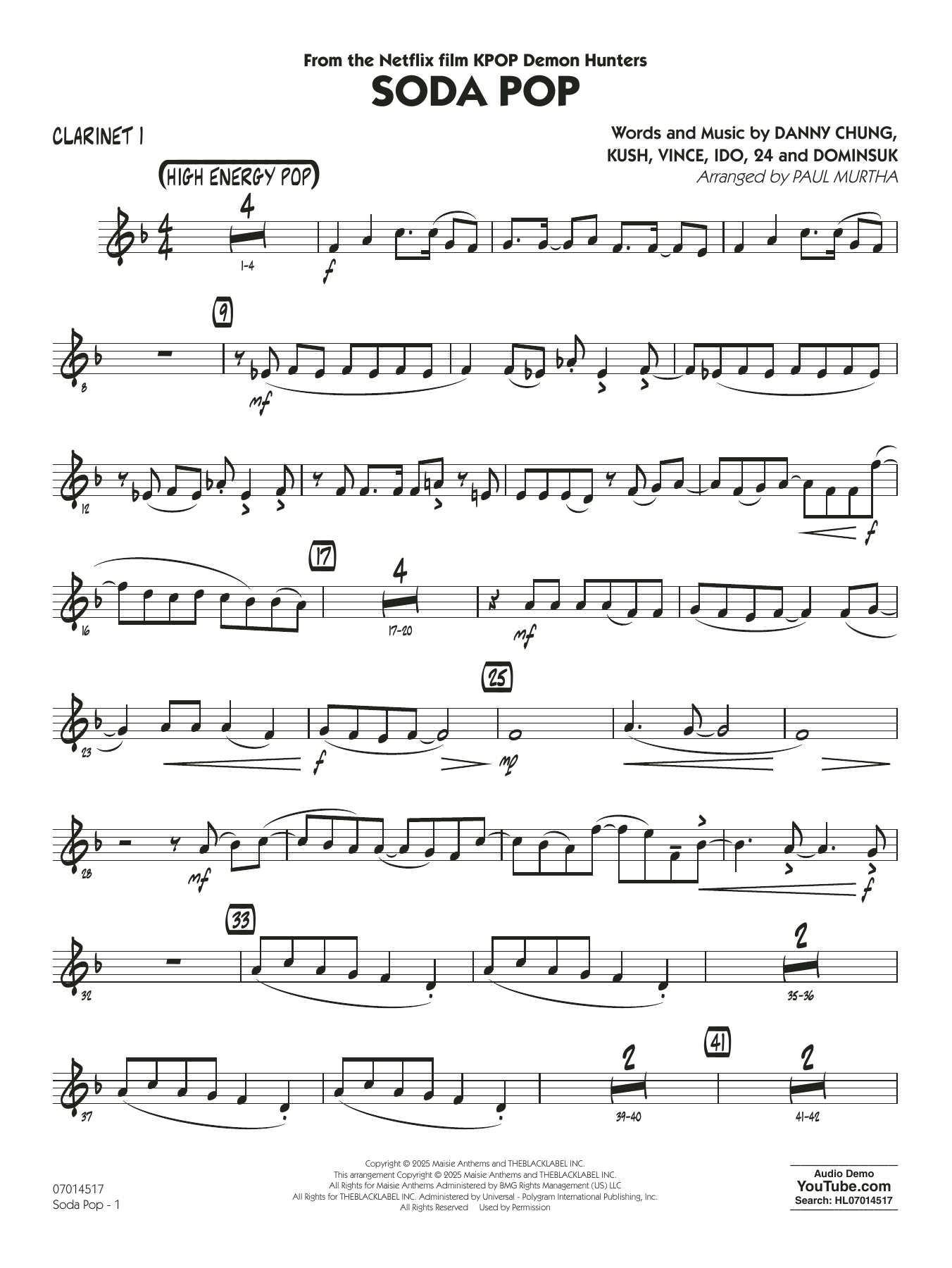 Soda Pop (from KPop Demon Hunters) (arr. Paul Murtha) - Bb Clarinet 1