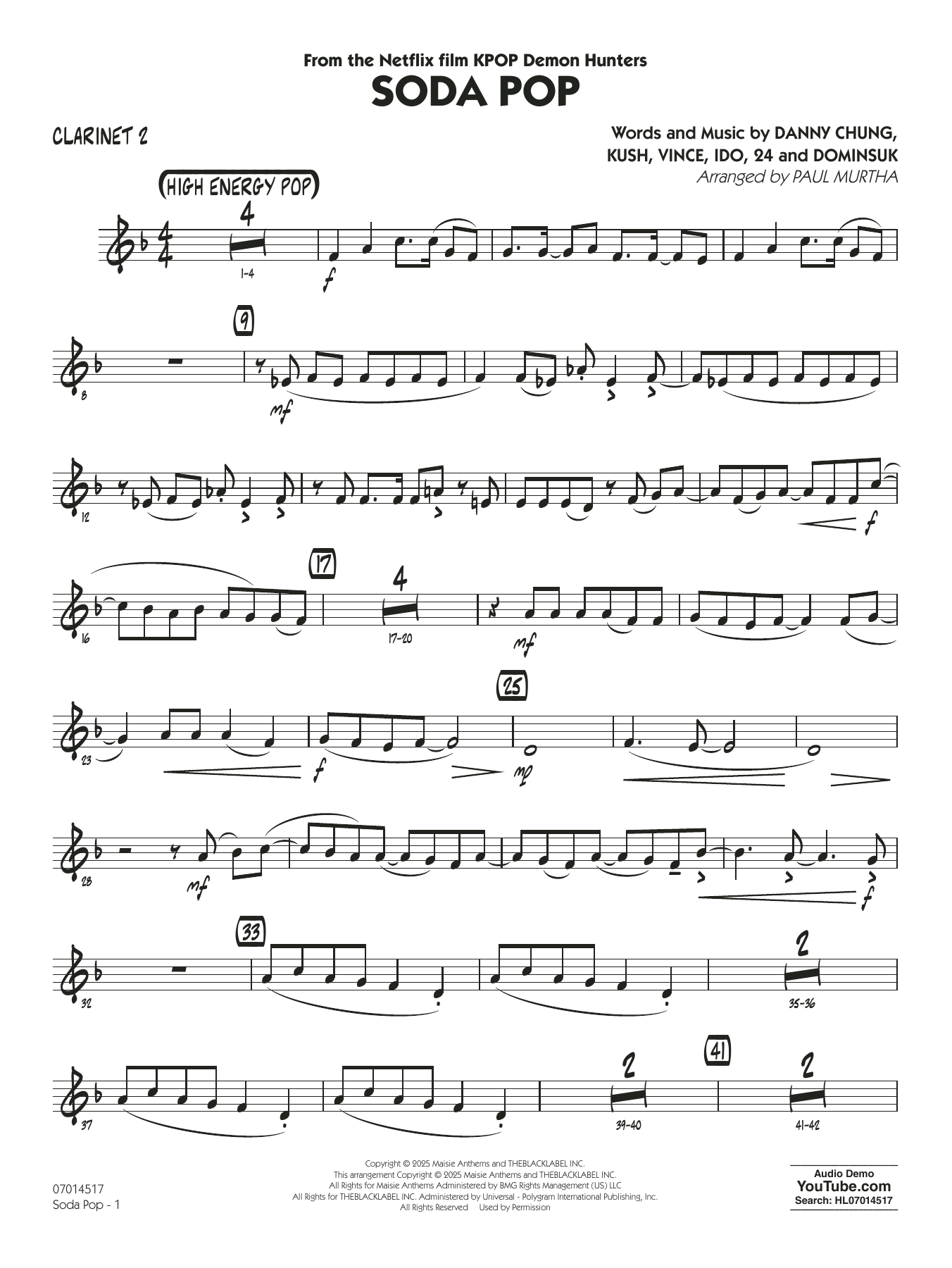 Soda Pop (from KPop Demon Hunters) (arr. Paul Murtha) - Bb Clarinet 2