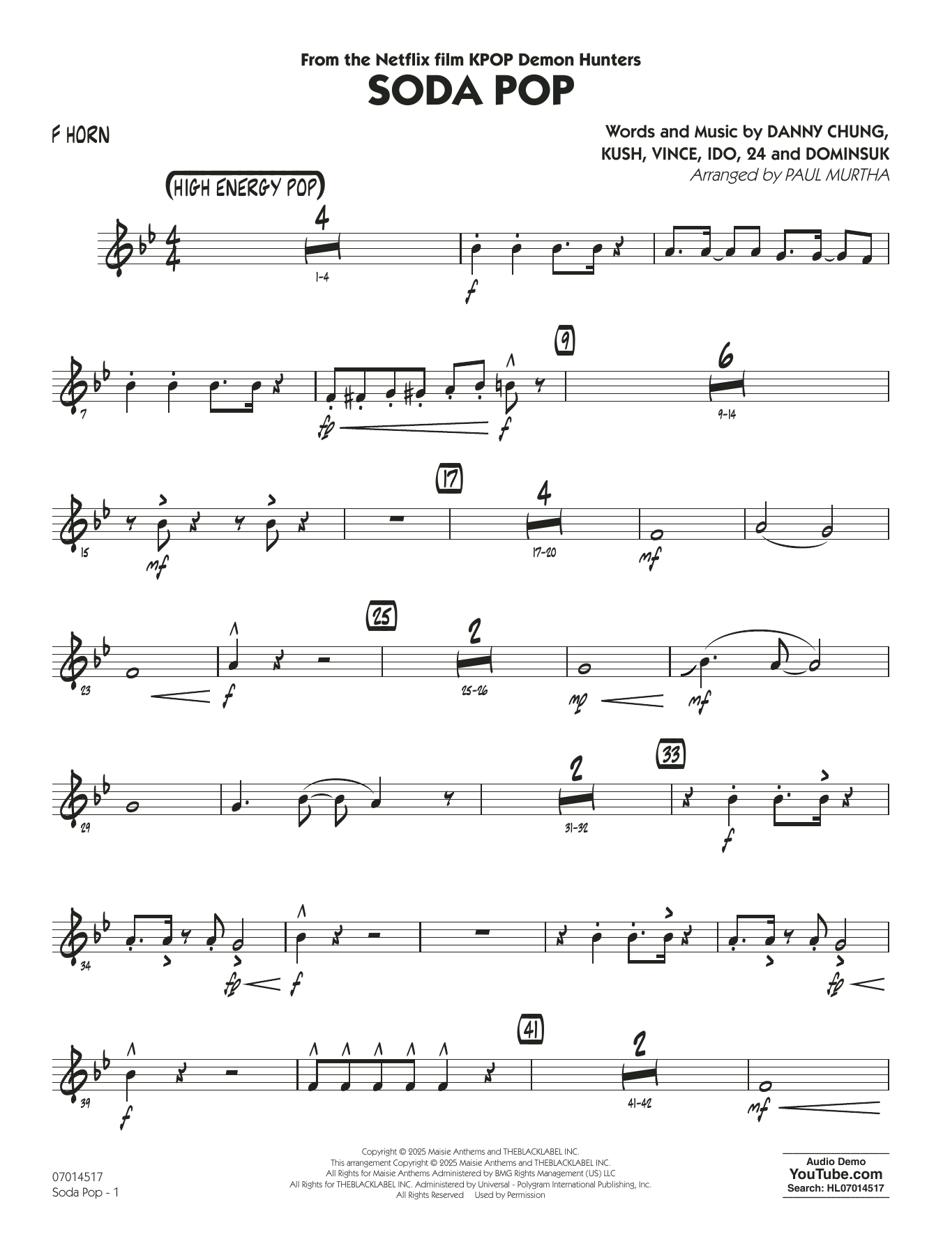 Soda Pop (from KPop Demon Hunters) (arr. Paul Murtha) - F Horn