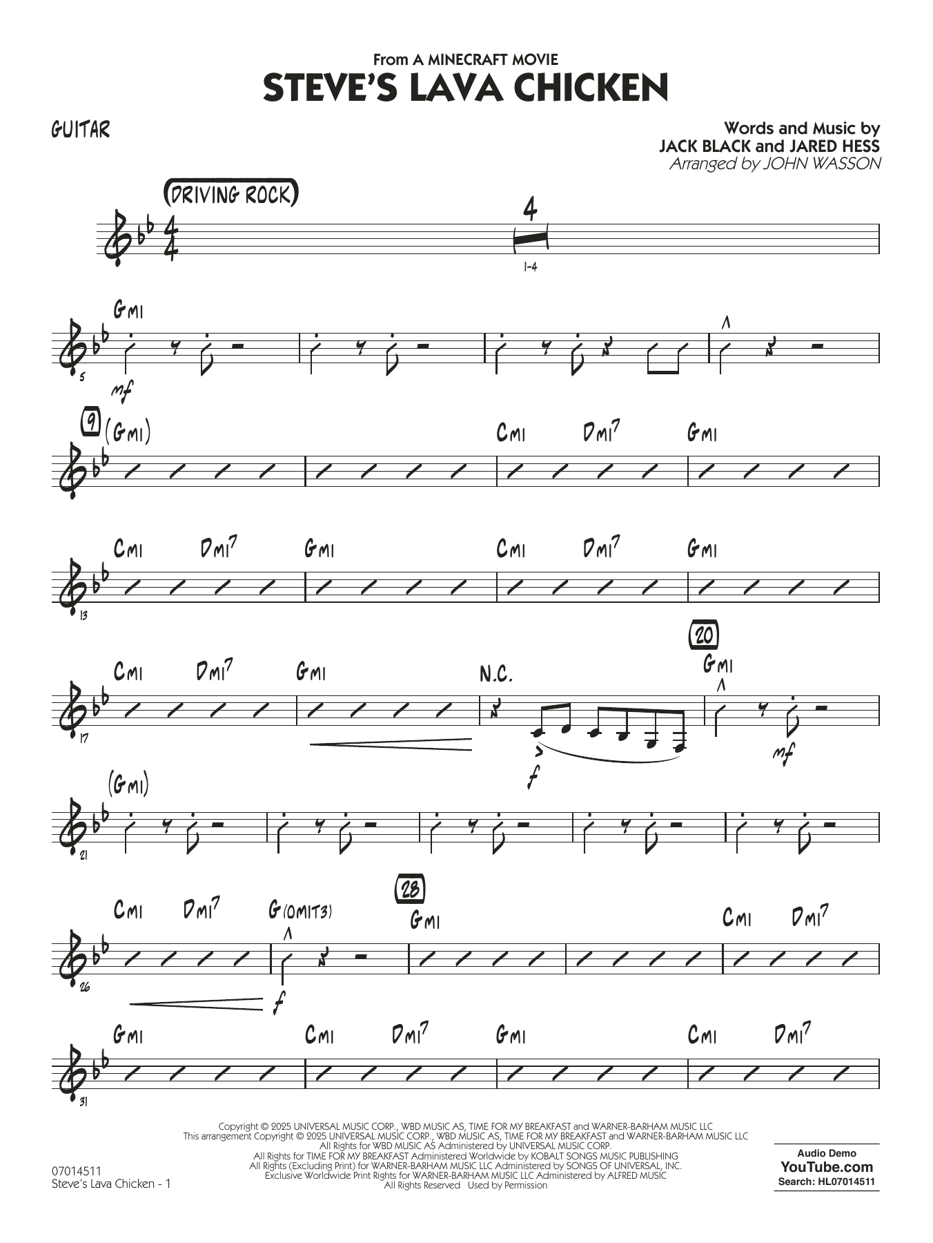 Steve's Lava Chicken (from A Minecraft Movie) (arr. John Wasson) - Guitar