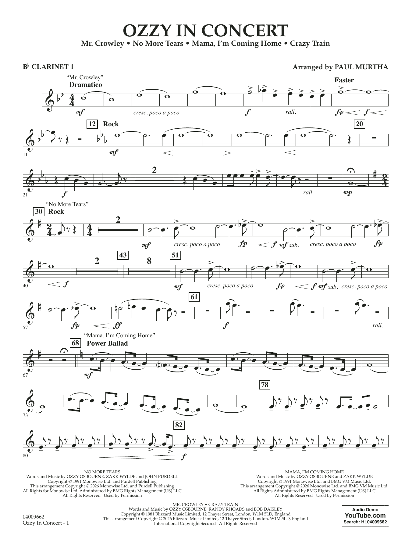 Ozzy In Concert - Bb Clarinet 1