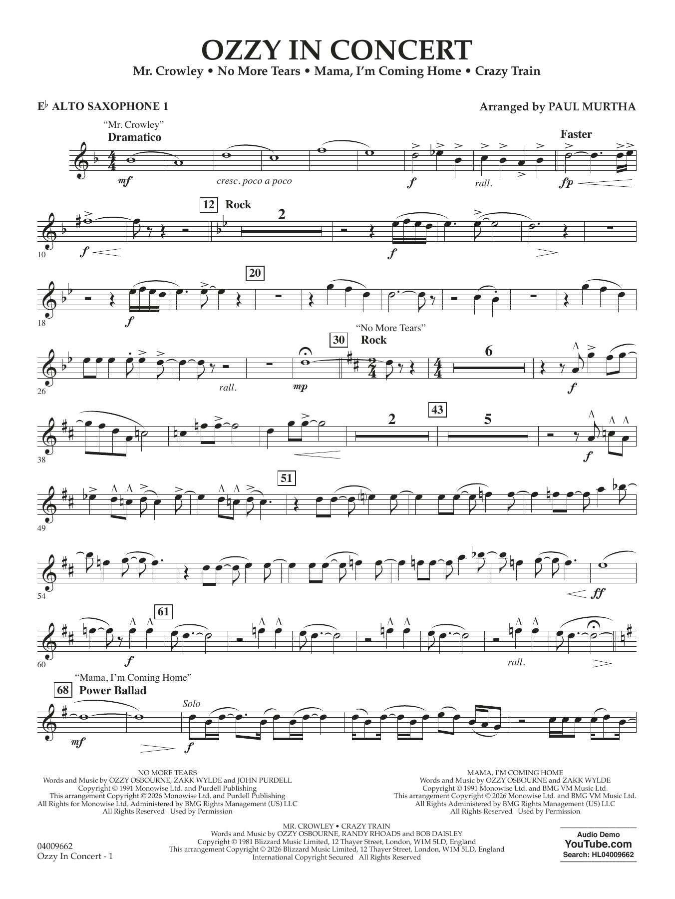 Ozzy In Concert - Eb Alto Saxophone 1