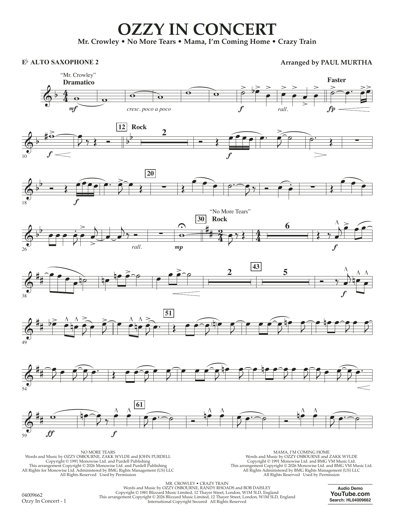 Ozzy In Concert - Eb Alto Saxophone 2