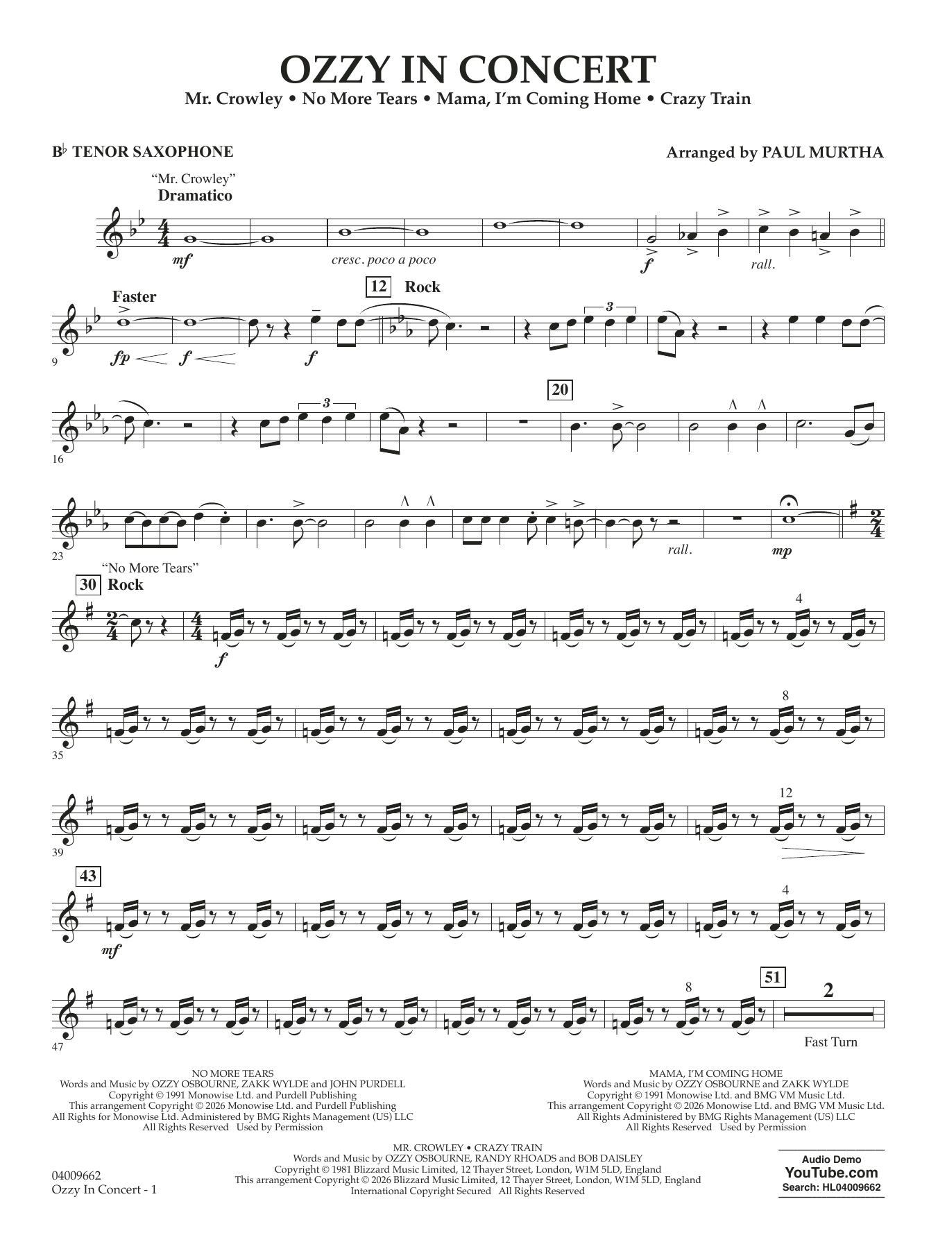 Ozzy In Concert - Bb Tenor Saxophone