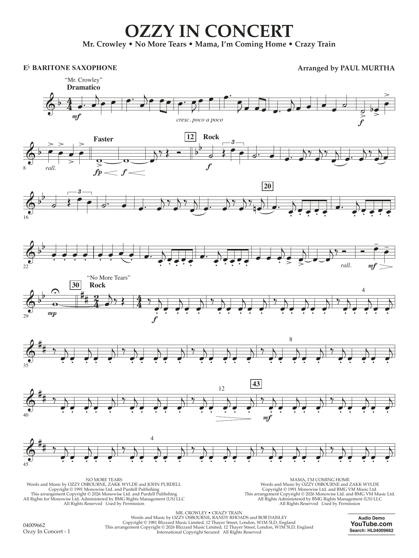 Ozzy In Concert - Eb Baritone Saxophone