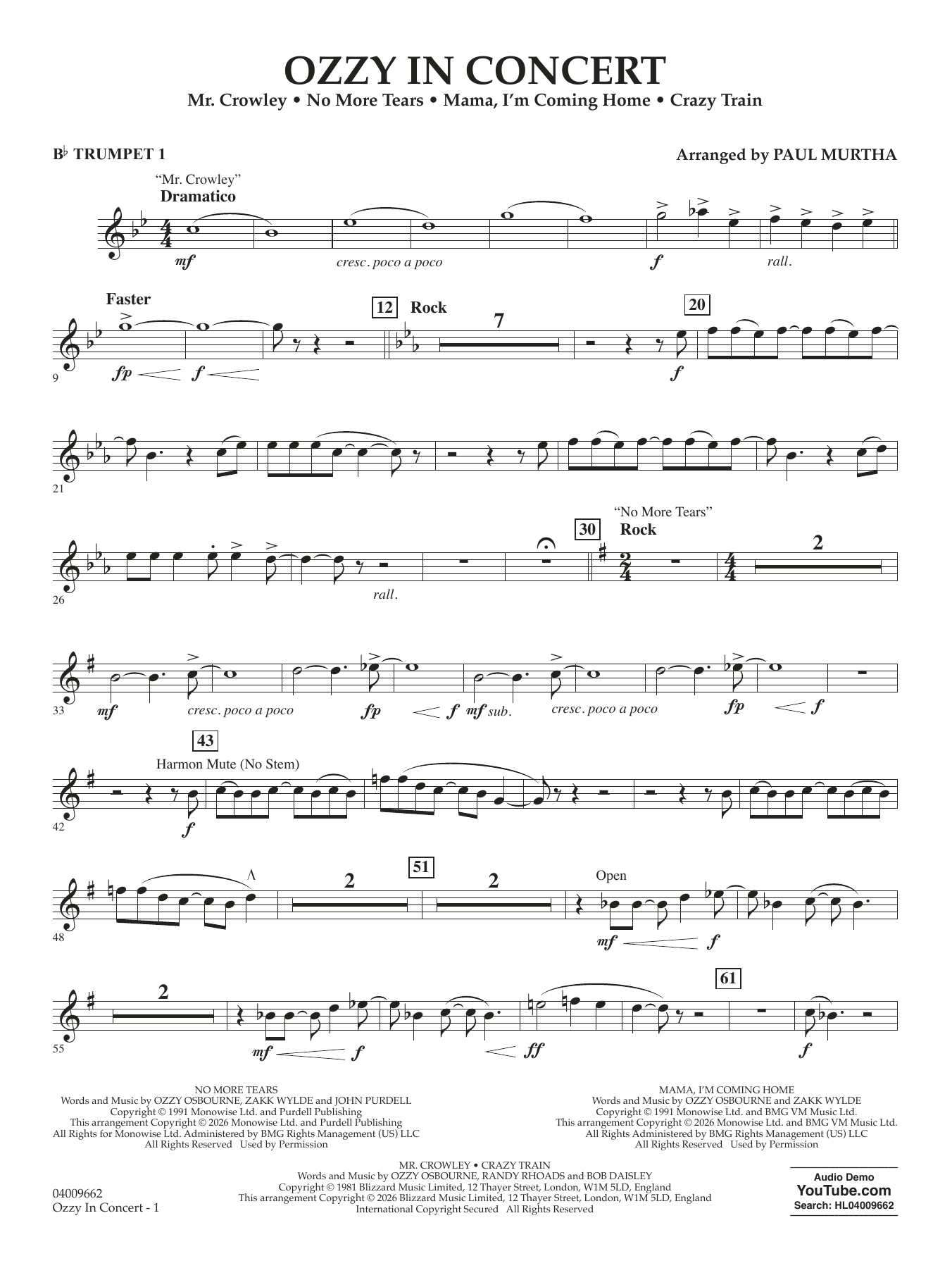 Ozzy In Concert - Bb Trumpet 1