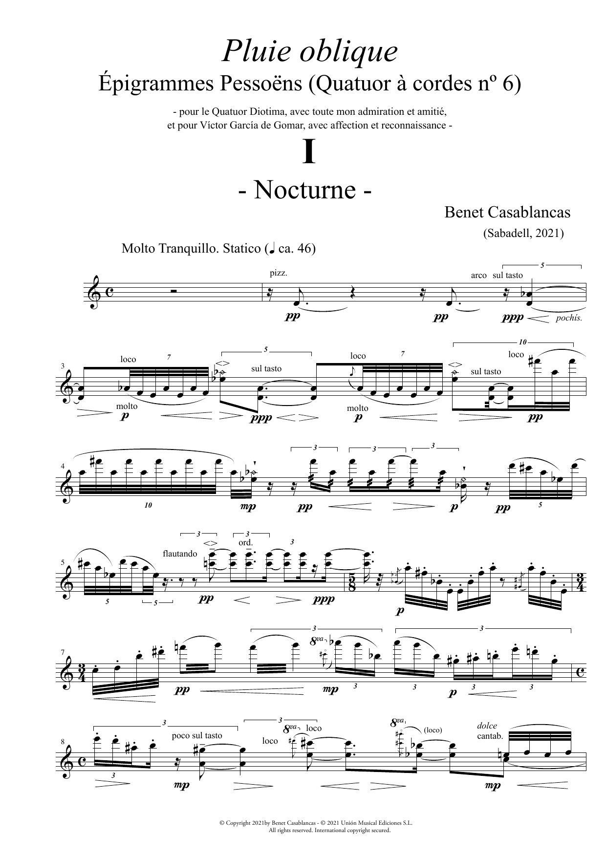 String Quartet No. 6 Pluie Oblique: Épigrammes Pessoëns - Violin 1