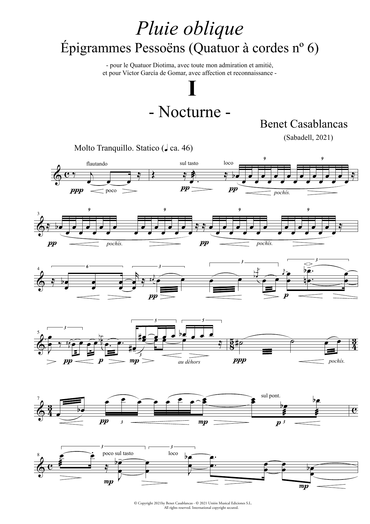 String Quartet No. 6 Pluie Oblique: Épigrammes Pessoëns - Violin 2