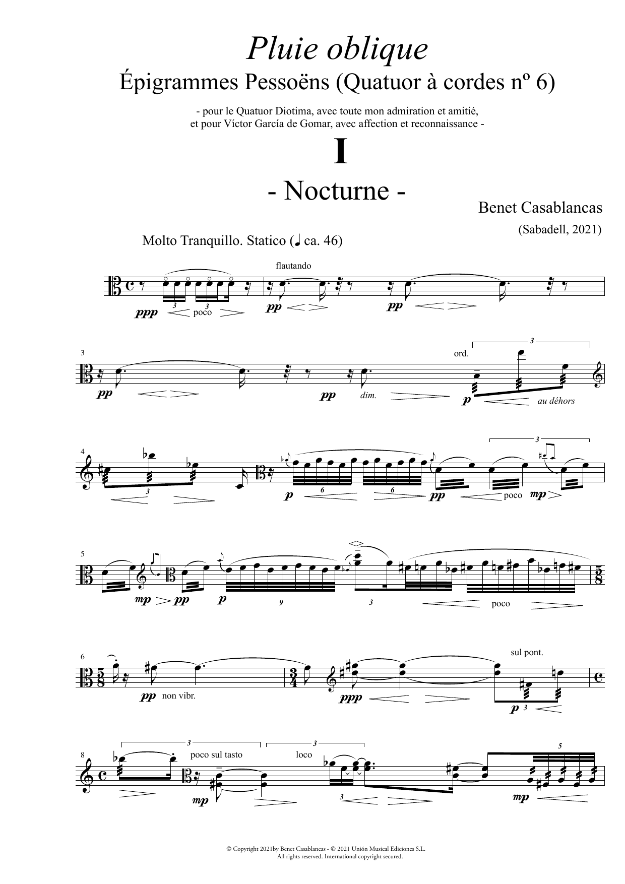 String Quartet No. 6 Pluie Oblique: Épigrammes Pessoëns - Viola