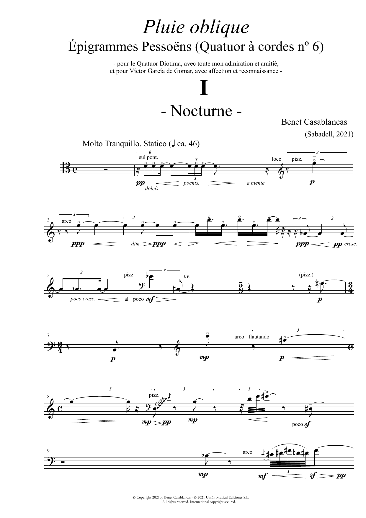 String Quartet No. 6 Pluie Oblique: Épigrammes Pessoëns - Violoncello