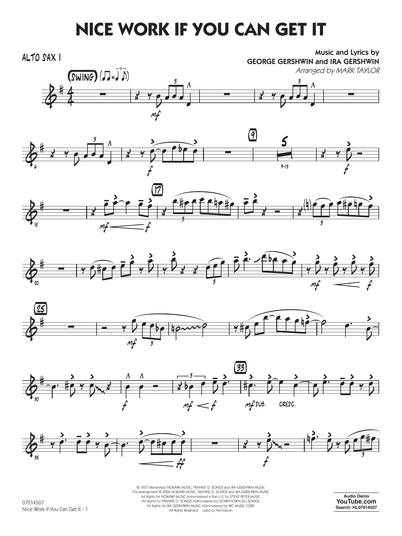 Nice Work If You Can Get It (arr. Mark Taylor) - Alto Sax 1