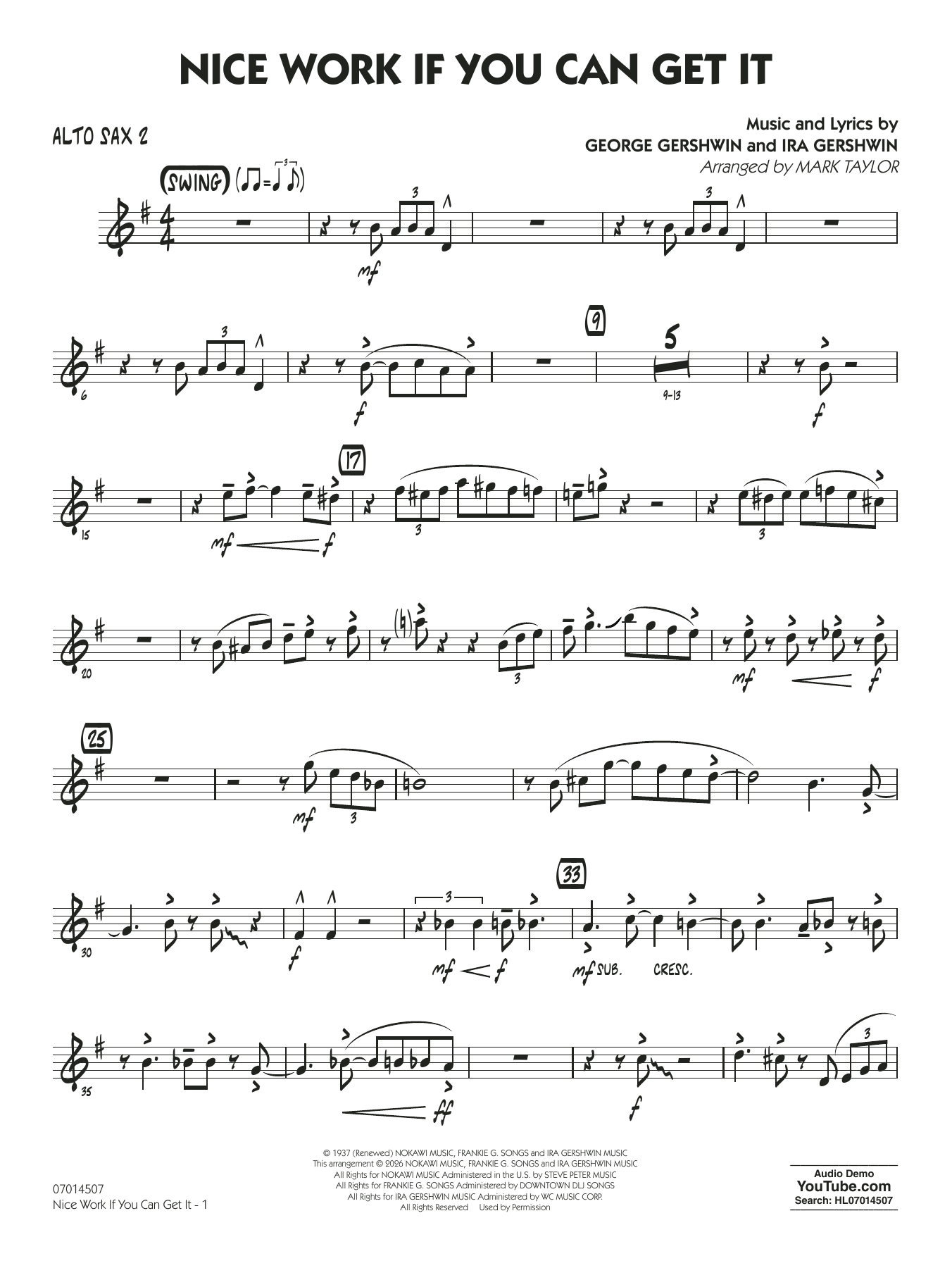 Nice Work If You Can Get It (arr. Mark Taylor) - Alto Sax 2