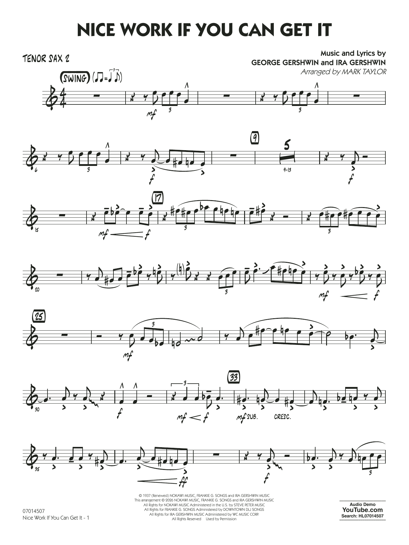 Nice Work If You Can Get It (arr. Mark Taylor) - Tenor Sax 2