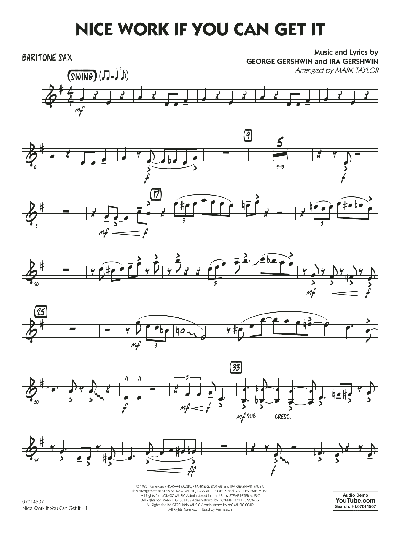 Nice Work If You Can Get It (arr. Mark Taylor) - Baritone Sax