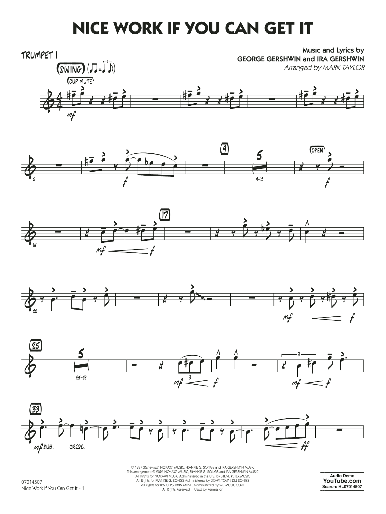 Nice Work If You Can Get It (arr. Mark Taylor) - Trumpet 1