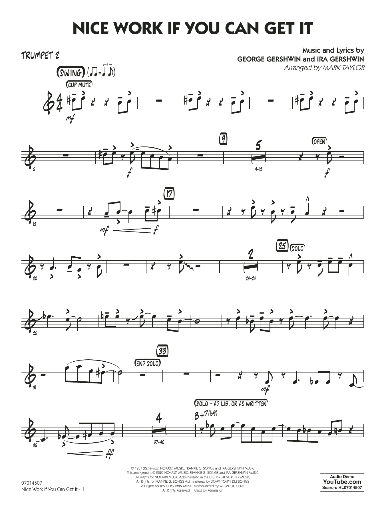 Nice Work If You Can Get It (arr. Mark Taylor) - Trumpet 2