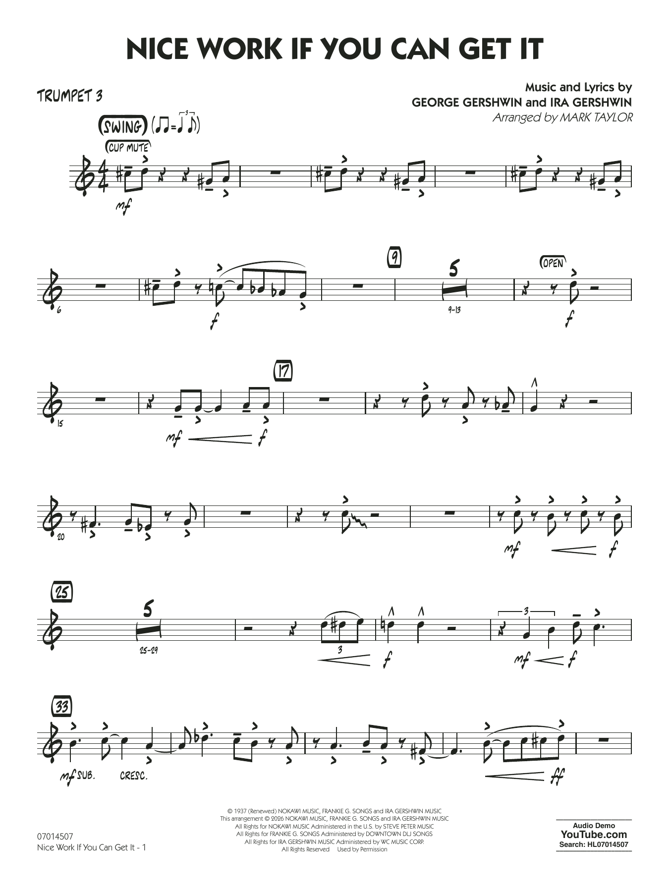 Nice Work If You Can Get It (arr. Mark Taylor) - Trumpet 3