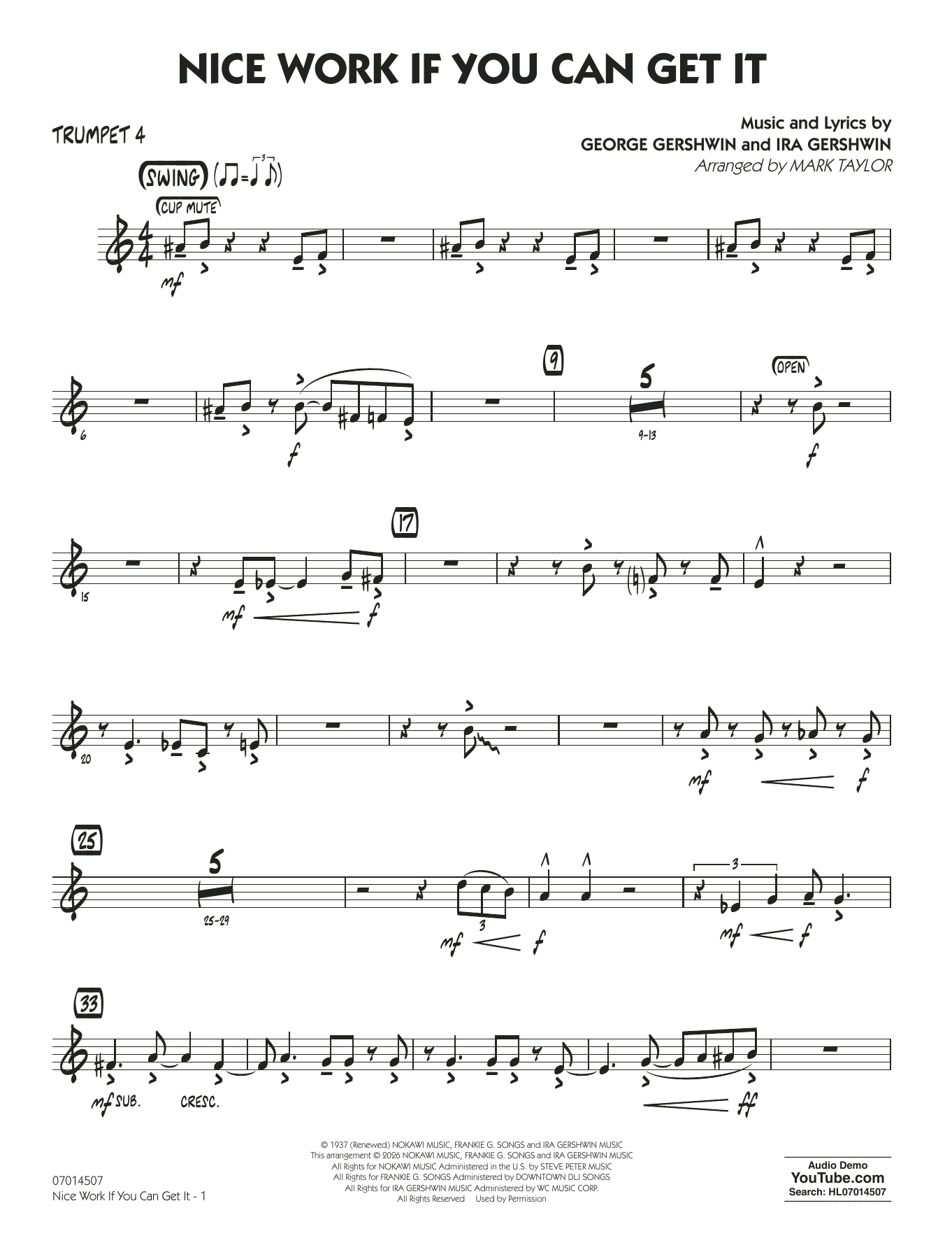 Nice Work If You Can Get It (arr. Mark Taylor) - Trumpet 4