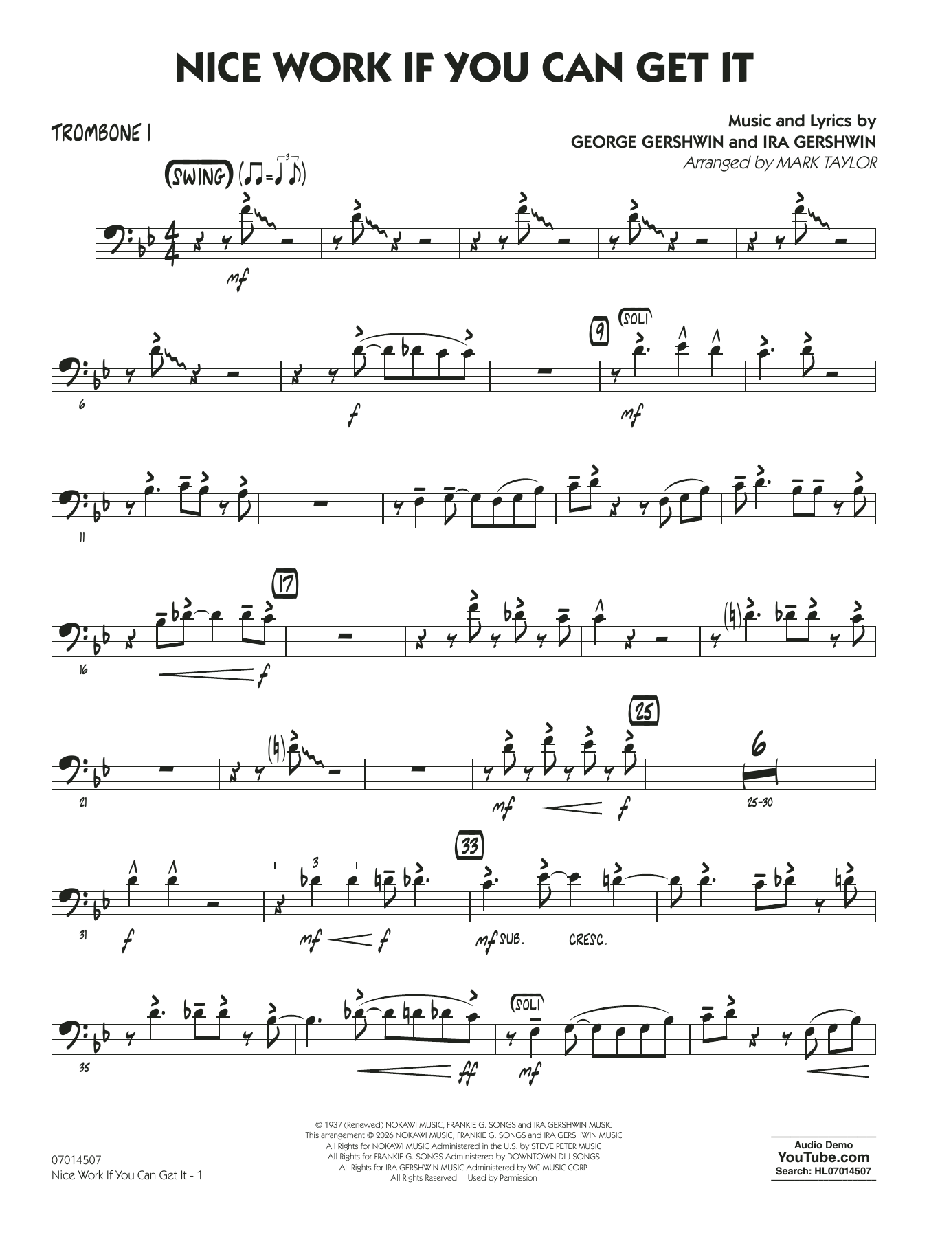 Nice Work If You Can Get It (arr. Mark Taylor) - Trombone 1